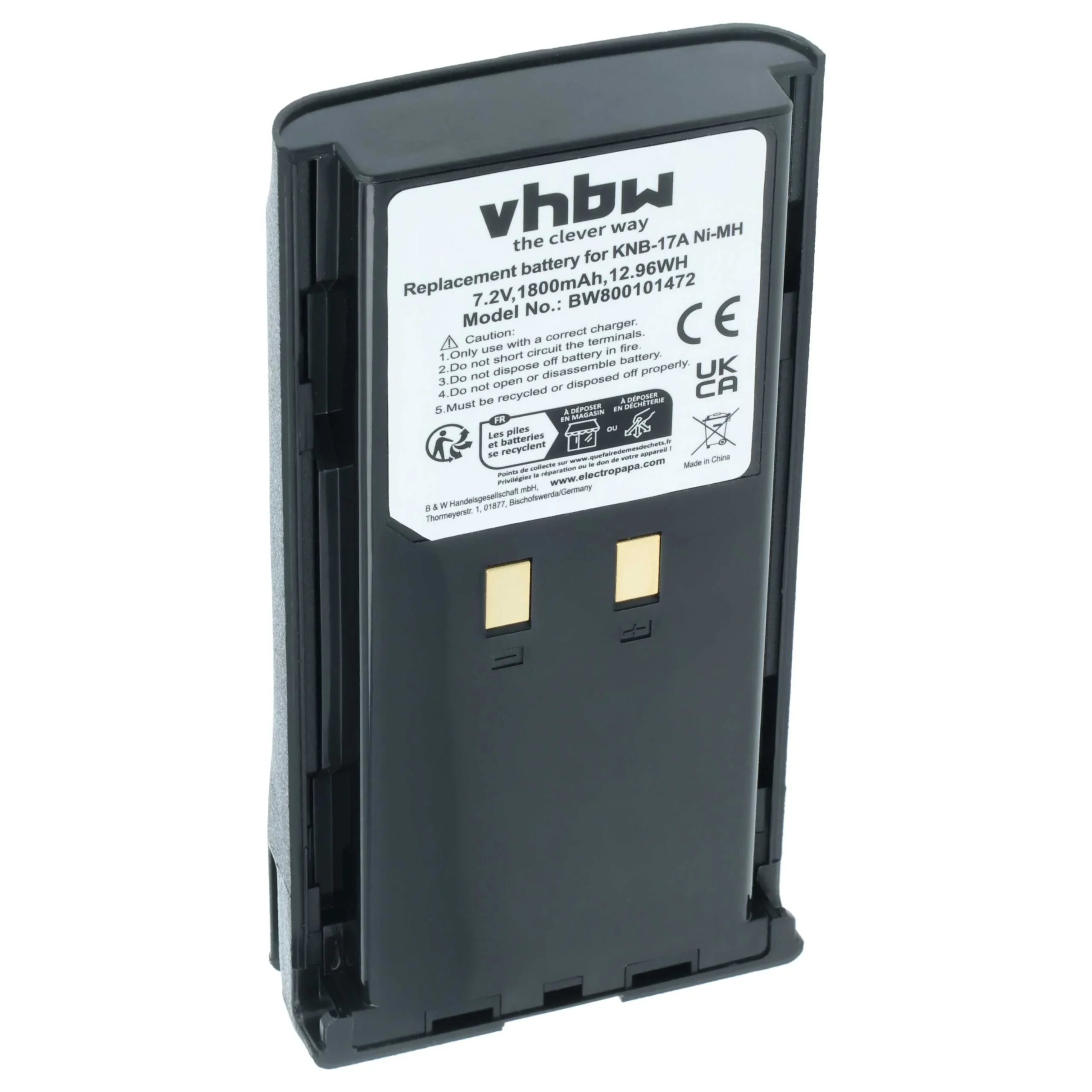 Batterie remplace Kenwood KNB-17N, KNB-17A, KNB-16A pour radio talkie-walkie Kenwood- 1800mAh 7,2V NiMH