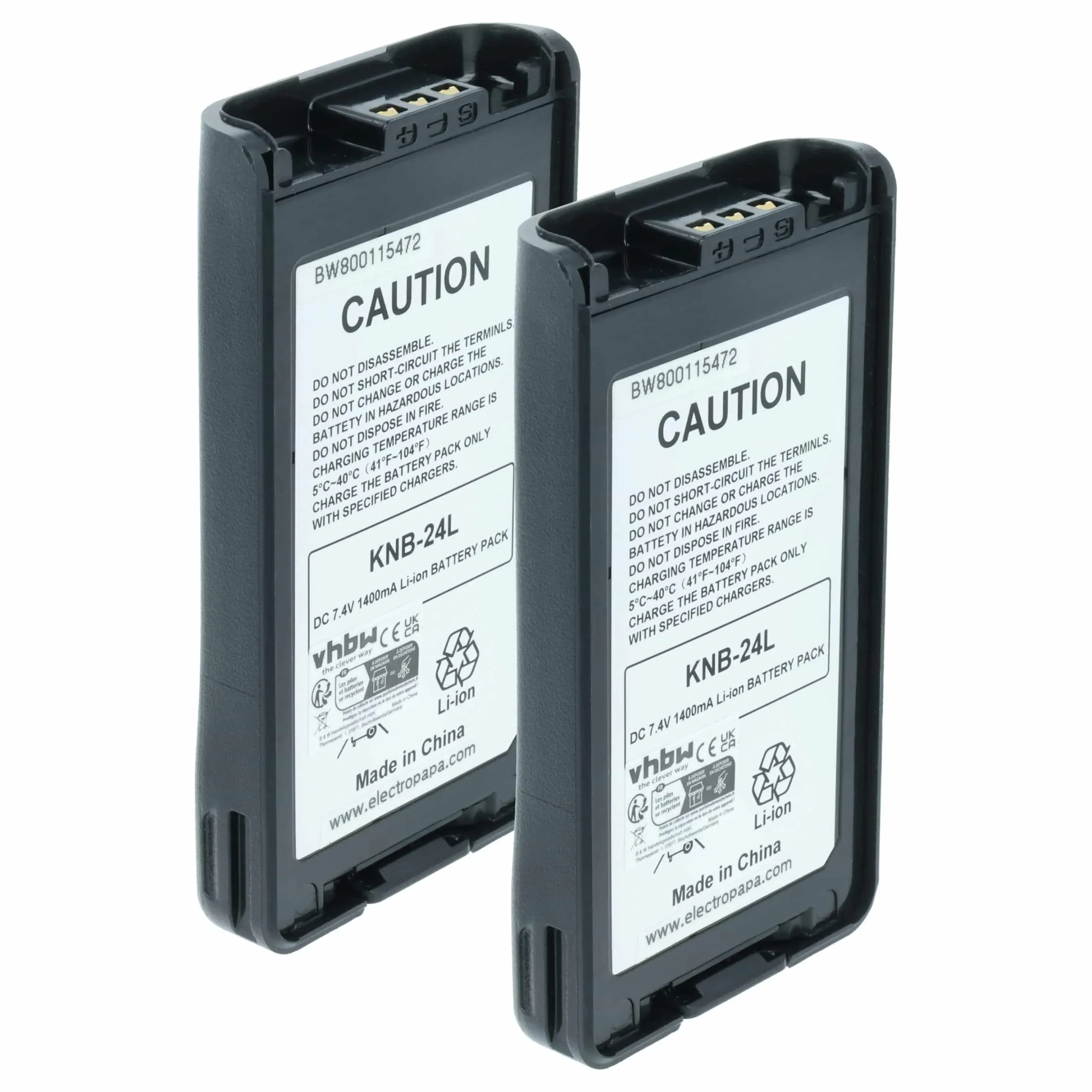 2x Batteries remplace Kenwood KNB-24Li, KNB-24, KNB-24L pour radio talkie-walkie Kenwood- 1400mAh 7,4V Li-ion