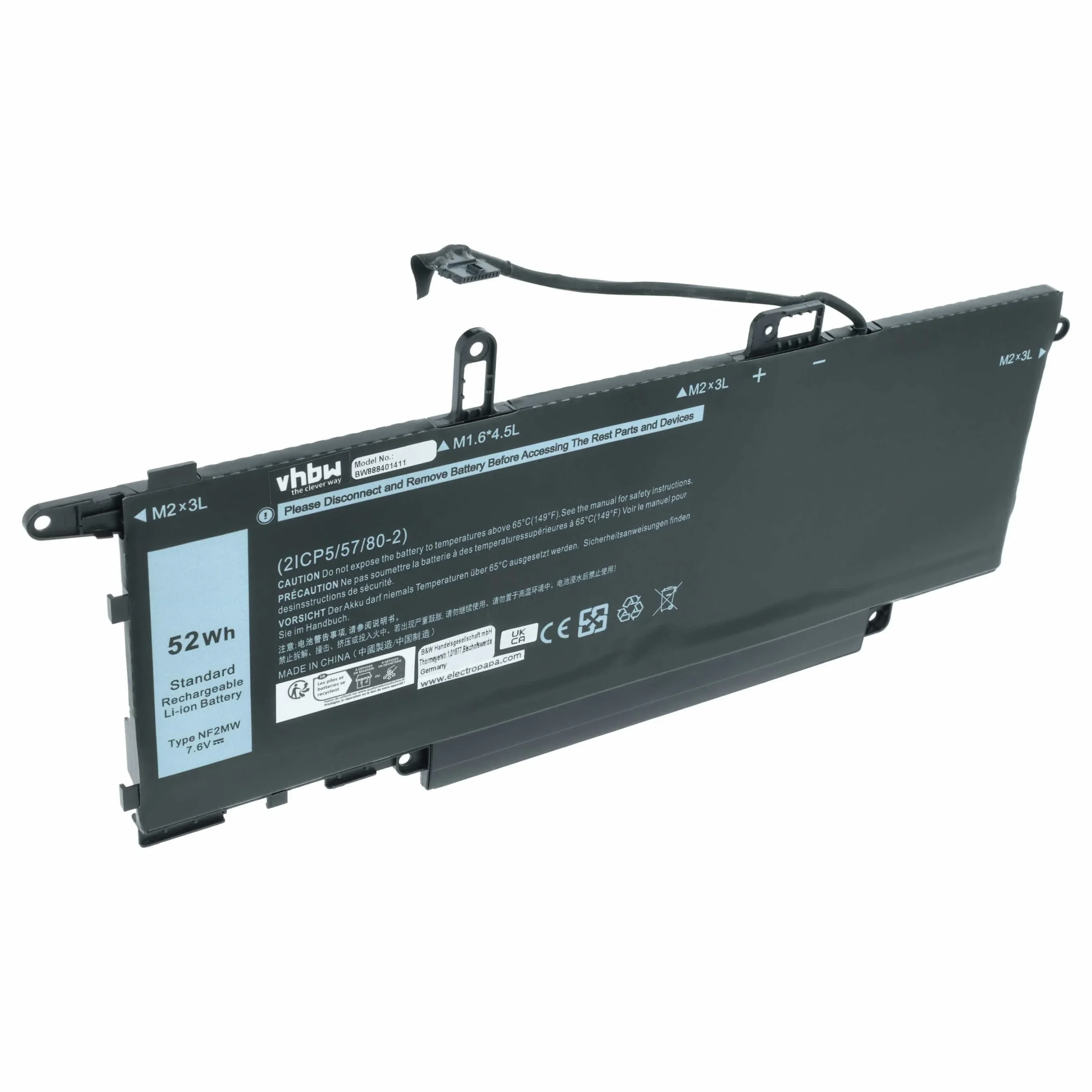 Batterie remplace Dell NF2MW pour ordinateur portable Dell- 6750mAh 7,6V Li-polymère