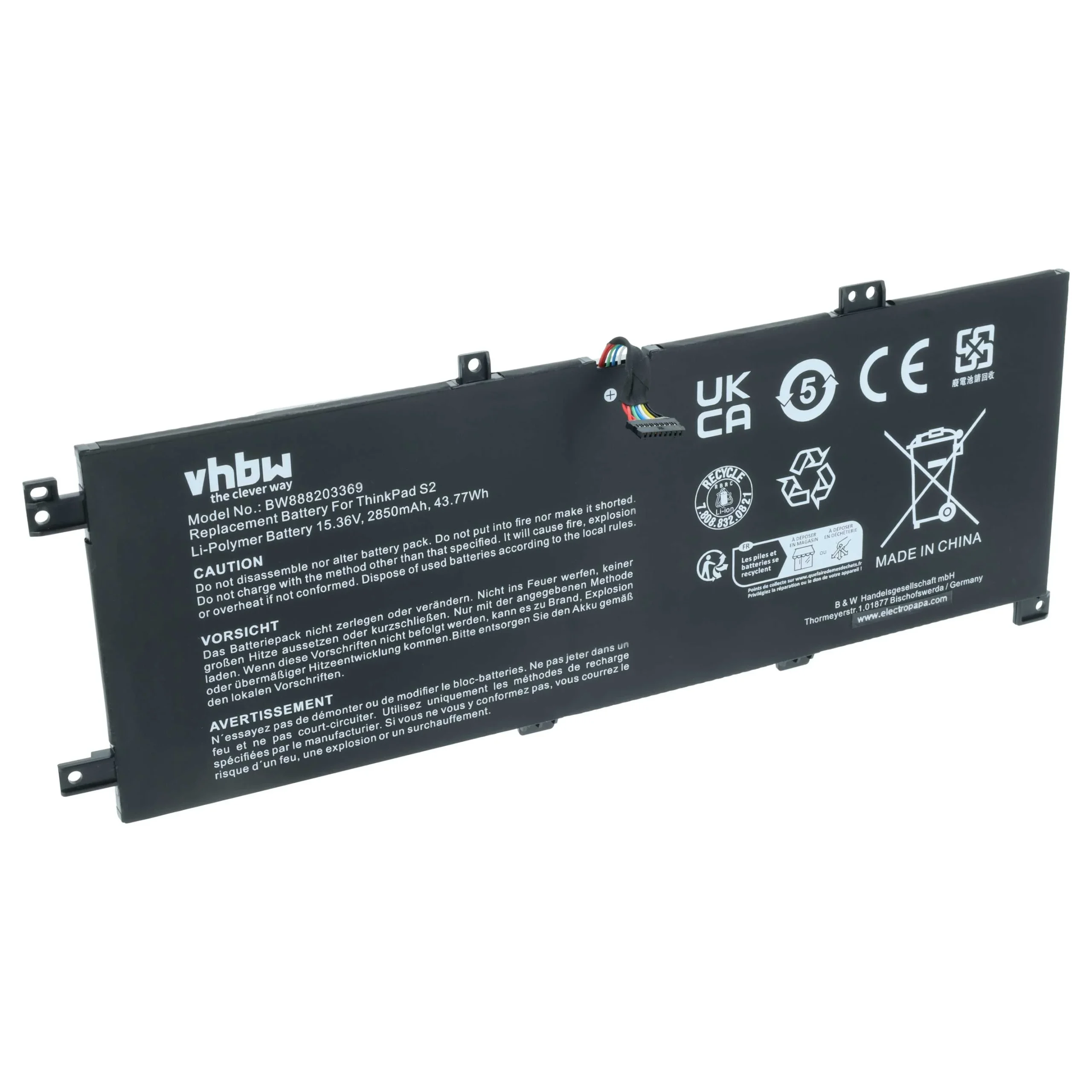 Batterie remplace Lenovo 02DL031, 02DL032, 02DL030 pour ordinateur portable Lenovo- 2850mAh 15,36V Li-polymère