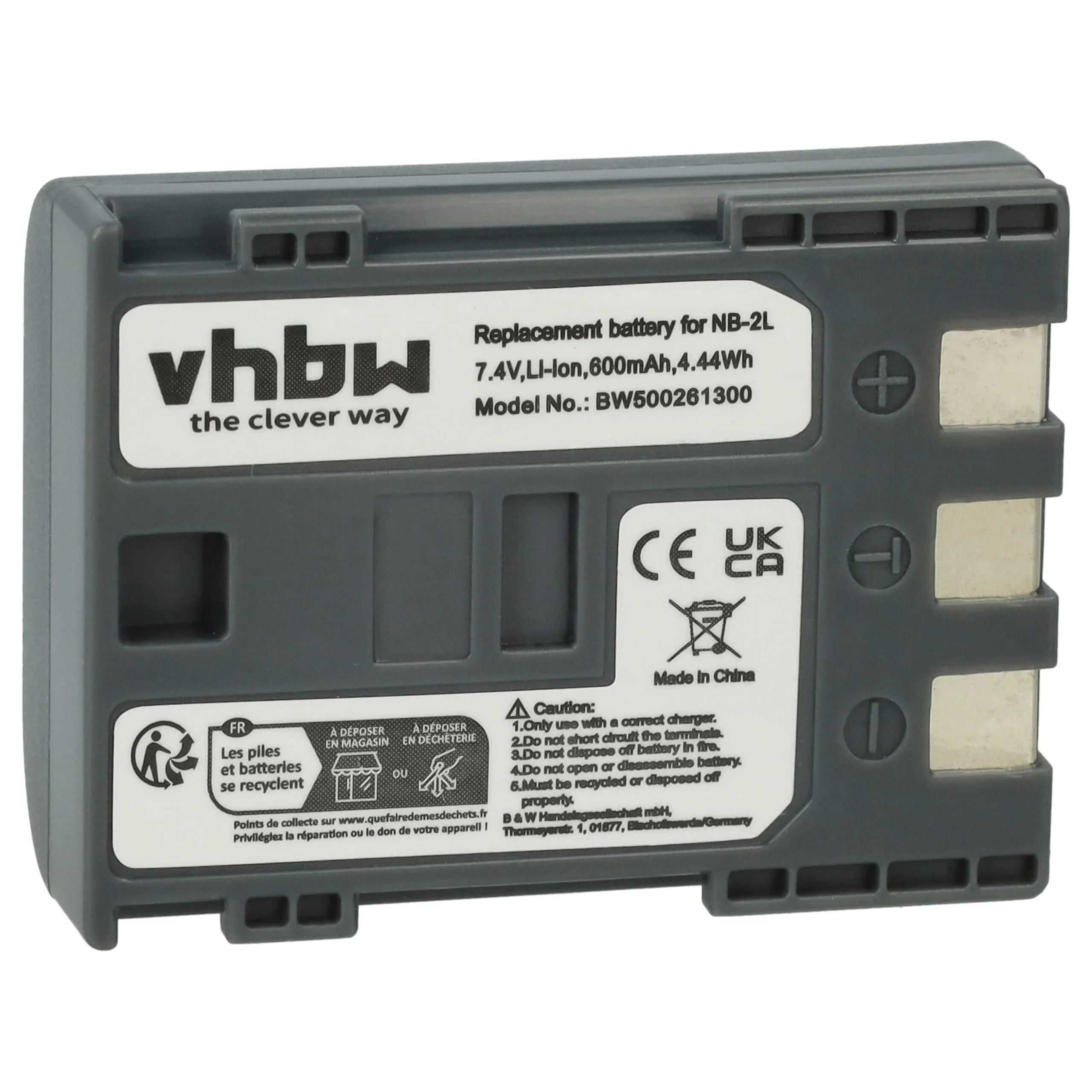 Batterie remplace Canon NB-2LH, NB-2L pour caméscope Canon- 600mAh 7,2V Li-ion