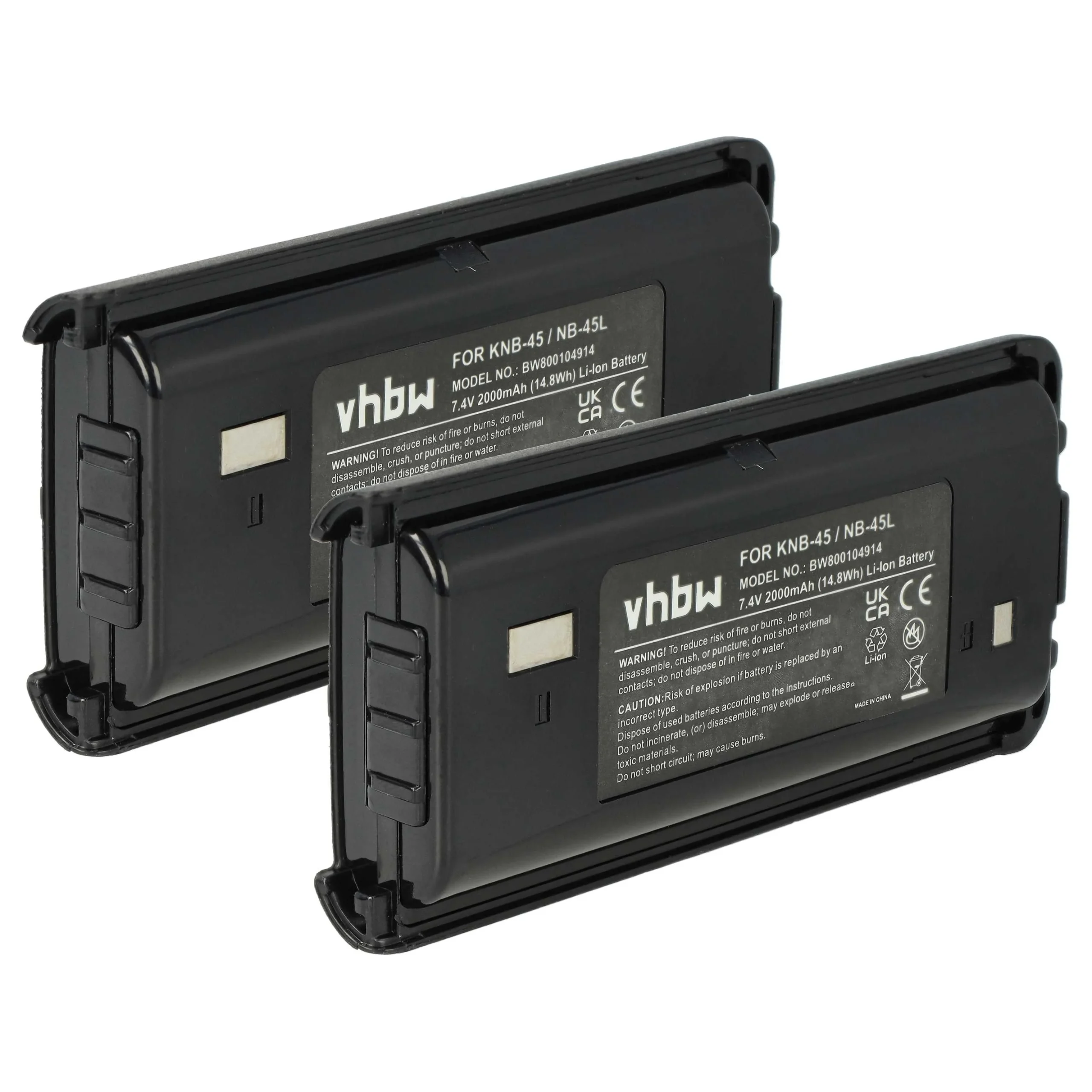 2x Batteries remplace Kenwood KNB-45, KNB-45L, KNB-45Li pour radio talkie-walkie Kenwood- 2000mAh 7,4V Li-ion