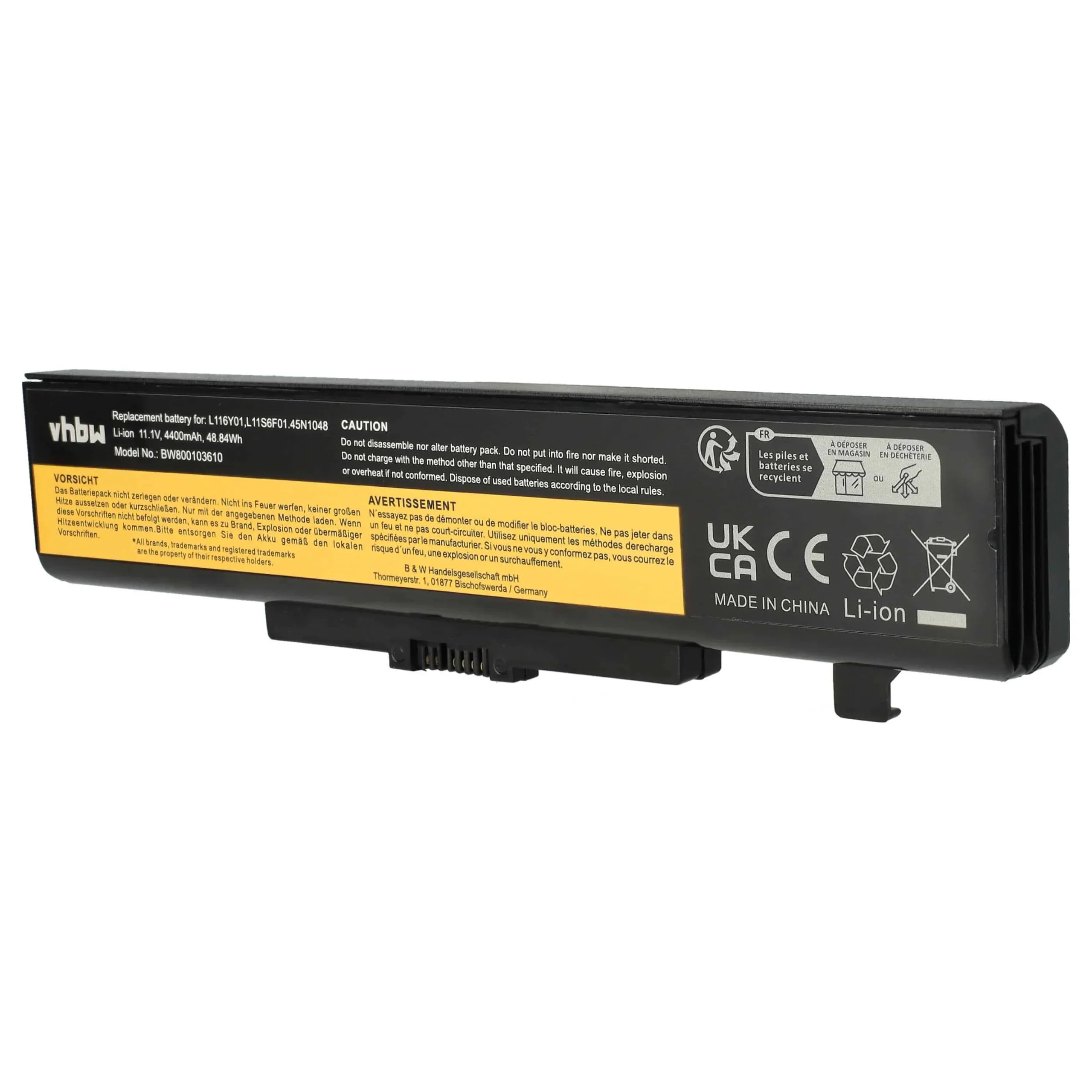 Batterie remplace Lenovo 0A36311, 121000675 pour ordinateur portable Lenovo- 4400mAh 11,1V Li-ion, noir