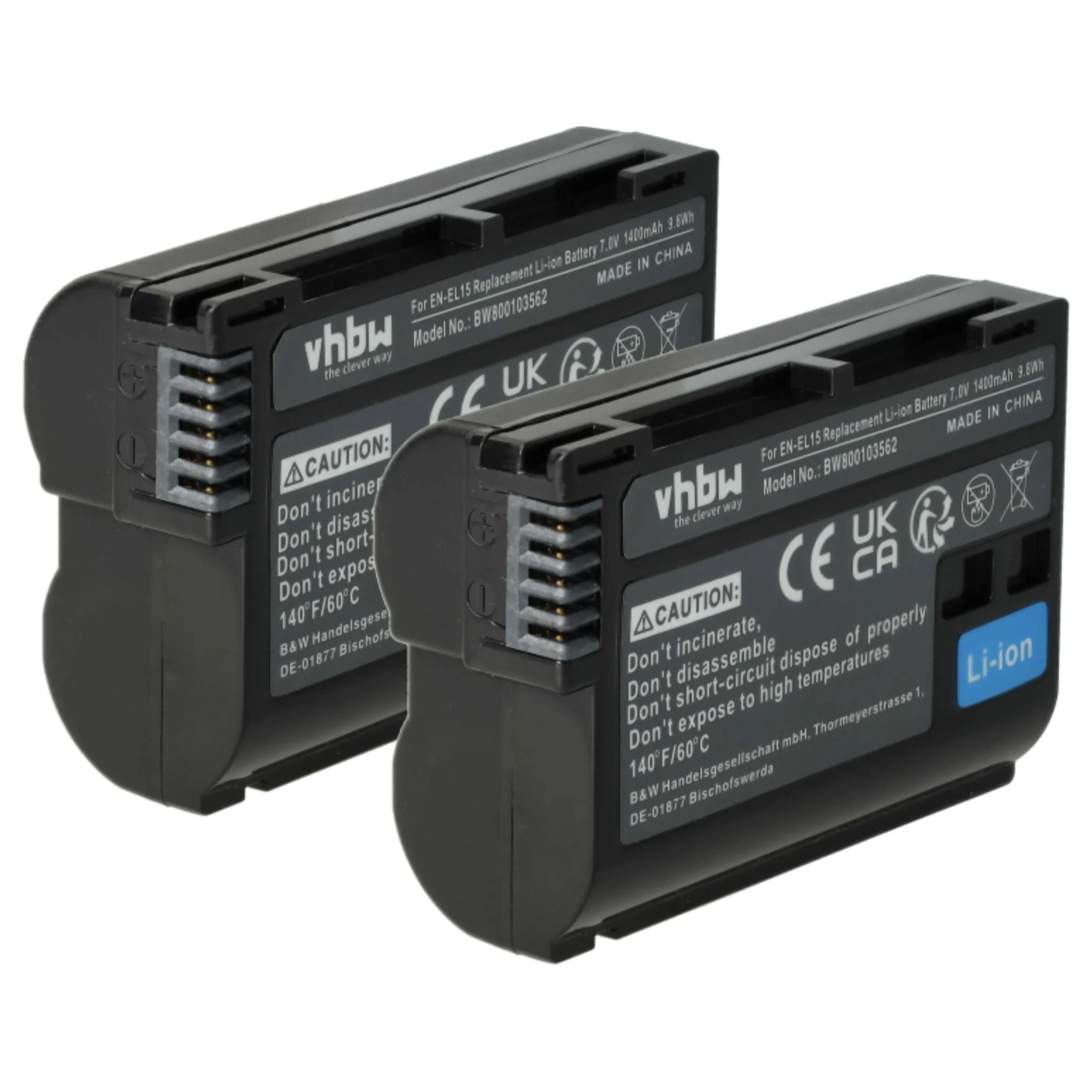 2x Batteries remplace Nikon EN-EL15, EN-EL15b, EN-EL15A, EN-EL15c pour appareil photo Nikon- 1400mAh 7V Li-ion