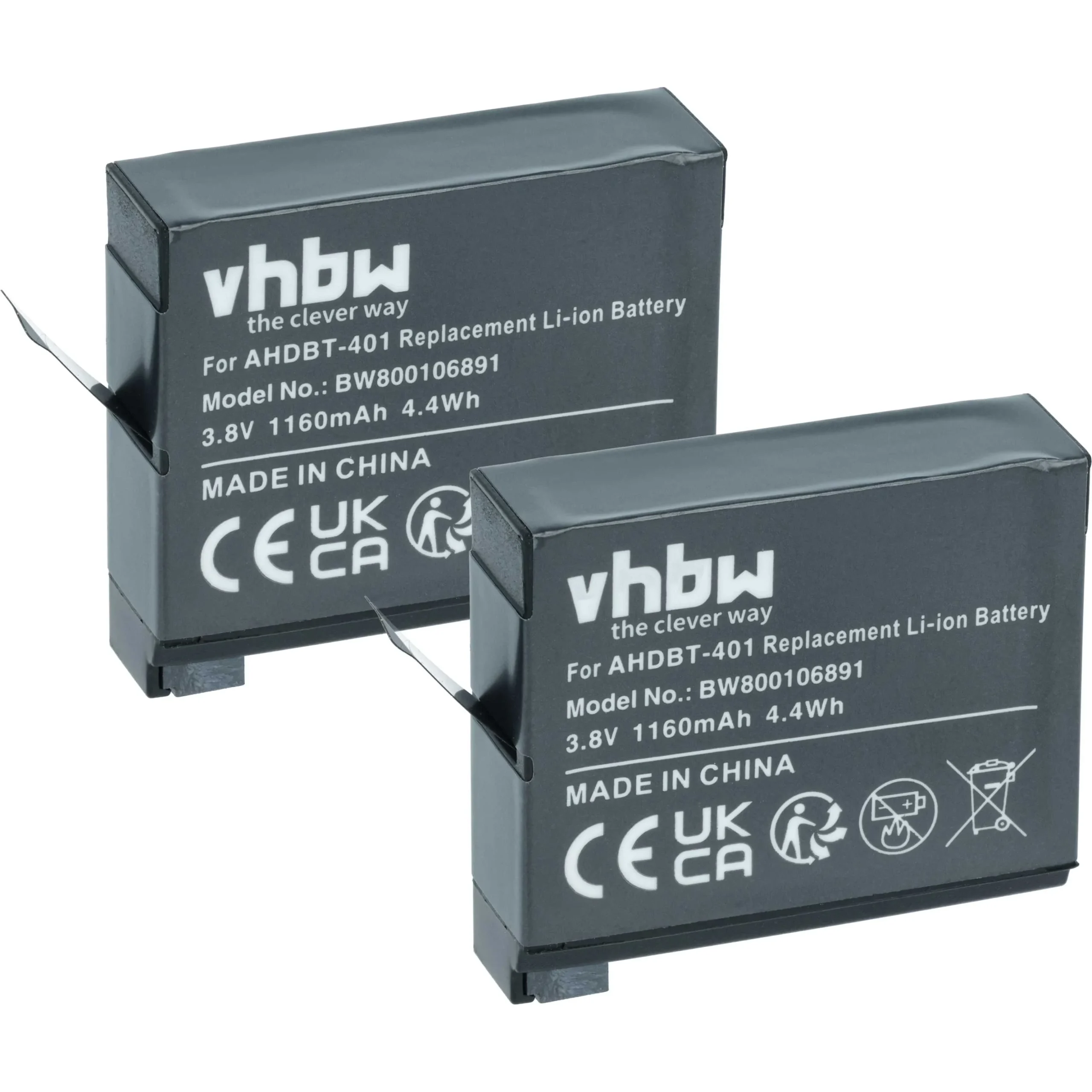 2x Batteries remplace GoPro AHDBT-401, 335-06532-000 pour caméscope GoPro- 1160mAh 3,7V Li-ion