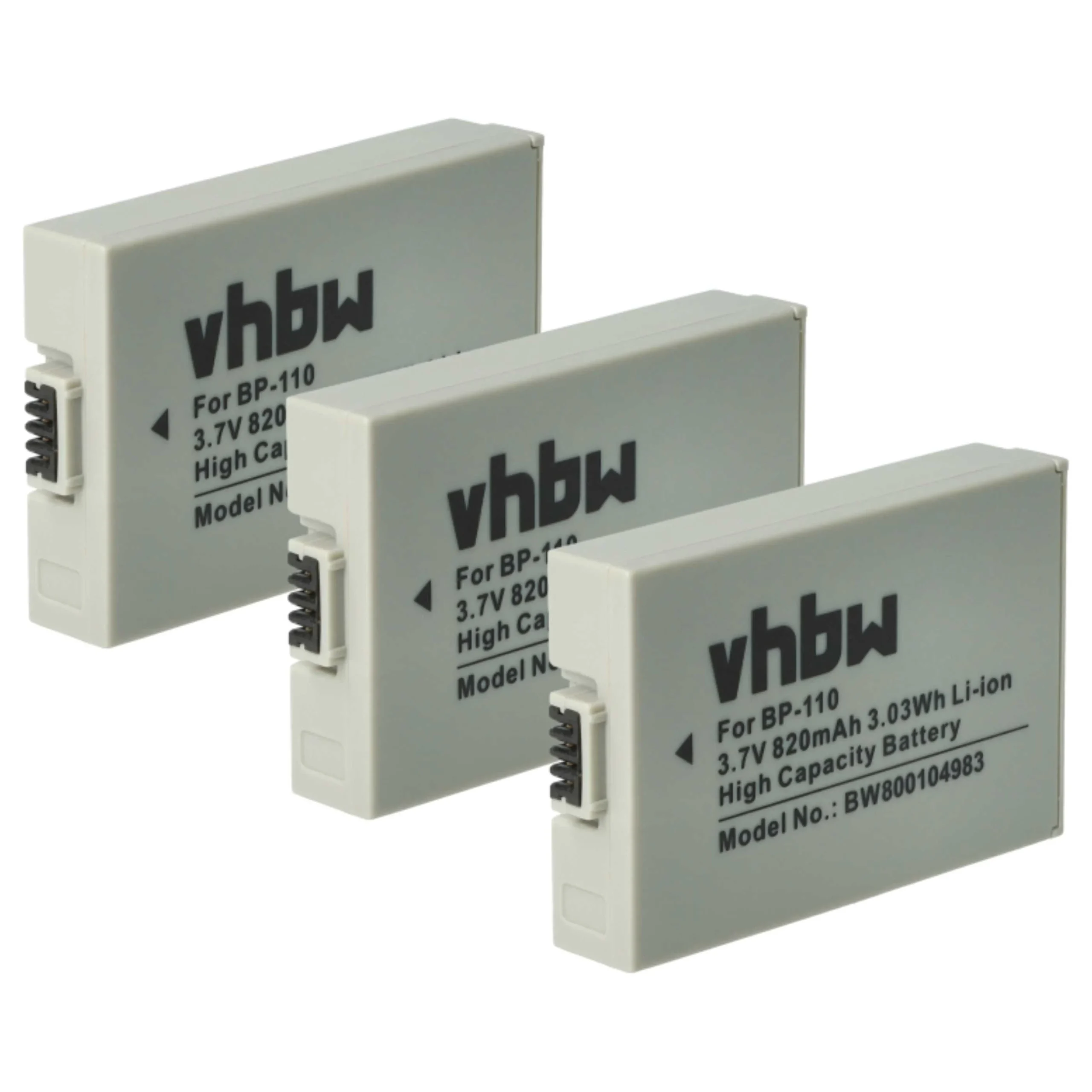 3x Batteries remplace Canon BP-110 pour caméscope Canon- 800mAh 3,7V Li-ion avec puce