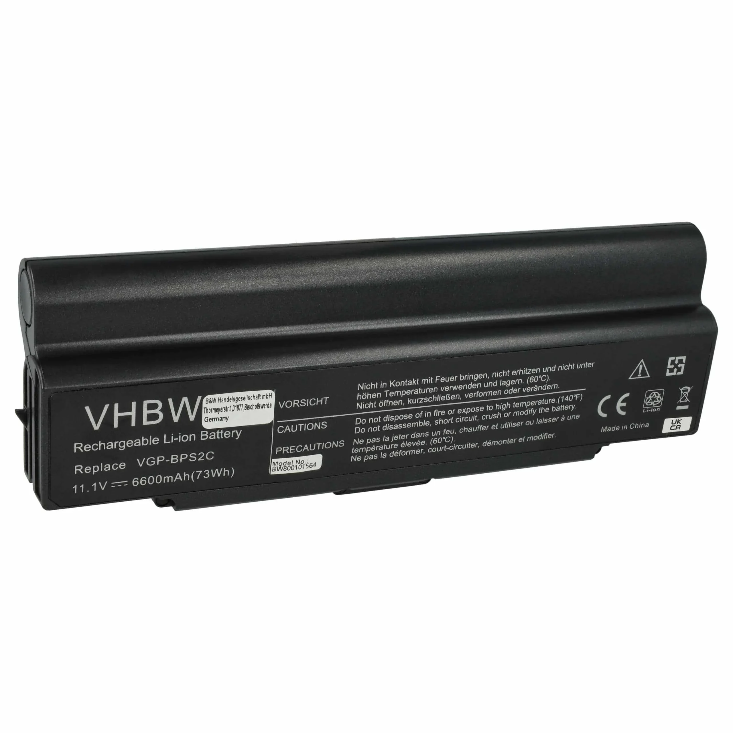 Batterie remplace Sony VGP-BPS2, VGP-BPL2C pour ordinateur portable Sony- 6600mAh 11,1V Li-ion, noir