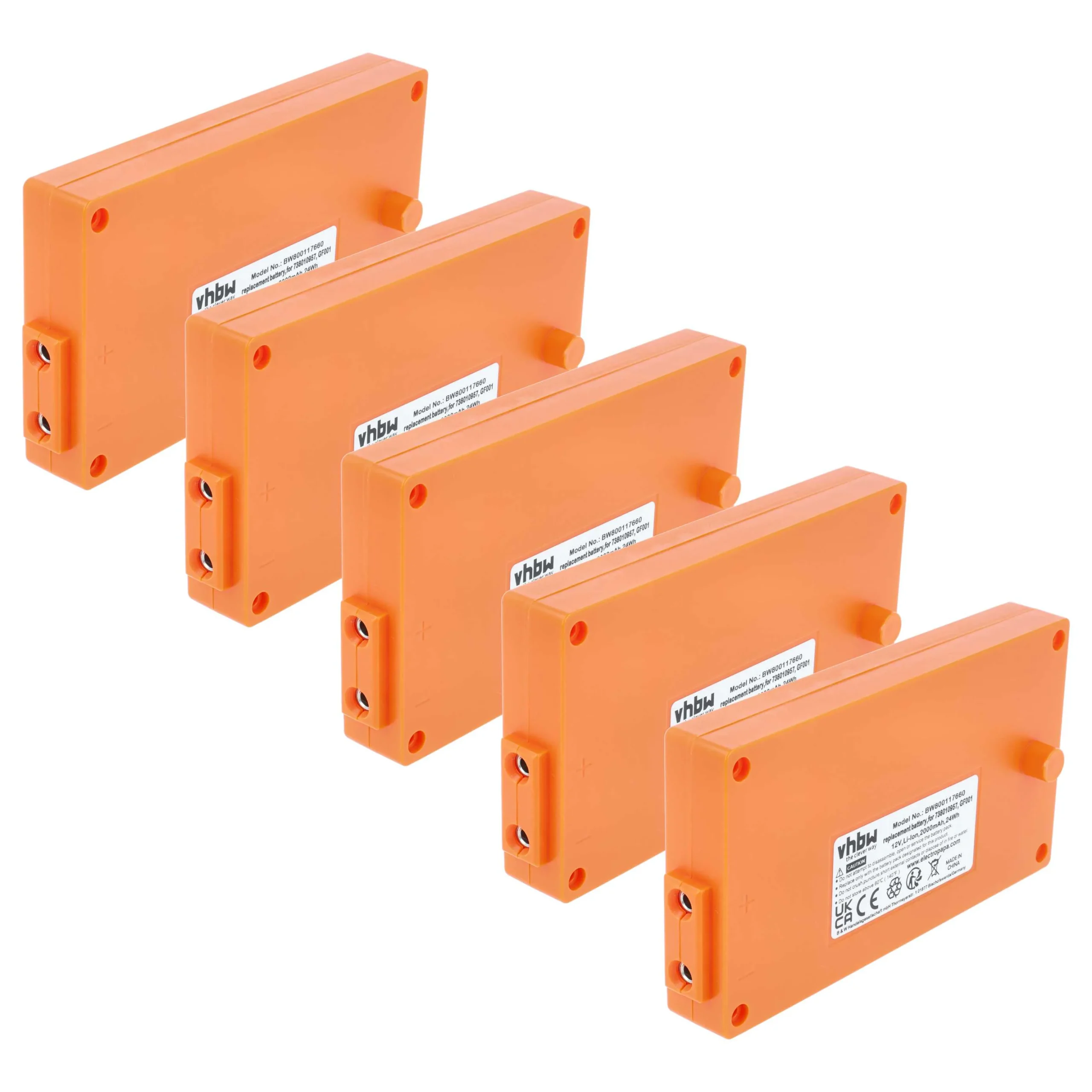 Batterie (5 pièces) remplace Gross Funk RGRO1215, GF001, 738010957, 100-000-134 - 2000mAh 12V Li-ion