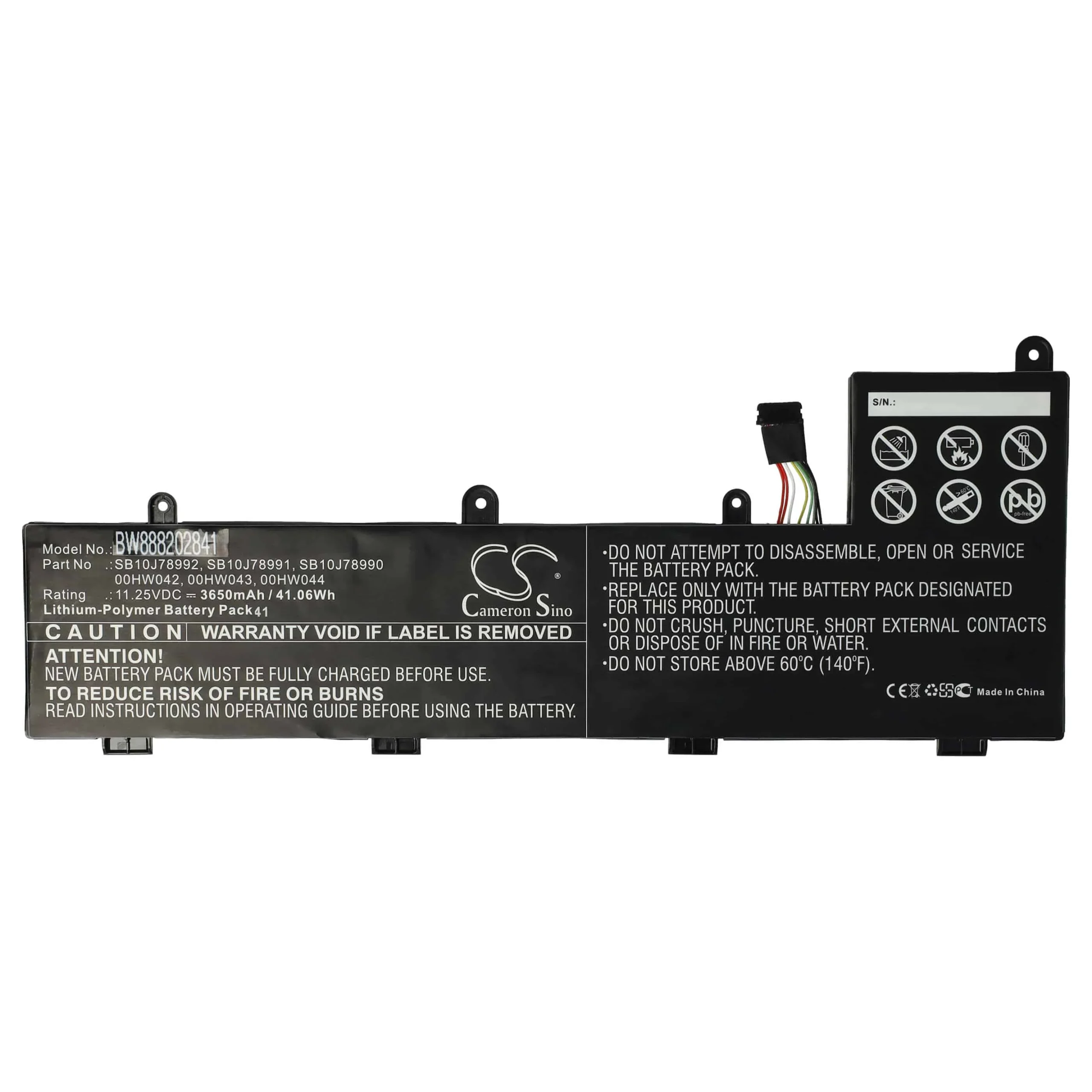 Batterie remplace Lenovo 00HW044, 00HW043, 00HW042 pour ordinateur portable Lenovo- 3650mAh 11,25V Li-polymère