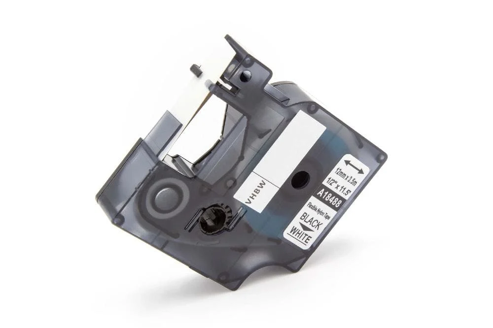 Cassette à ruban remplace Dymo 18488 - 12mm lettrage Noir ruban Blanc, plastique, nylon