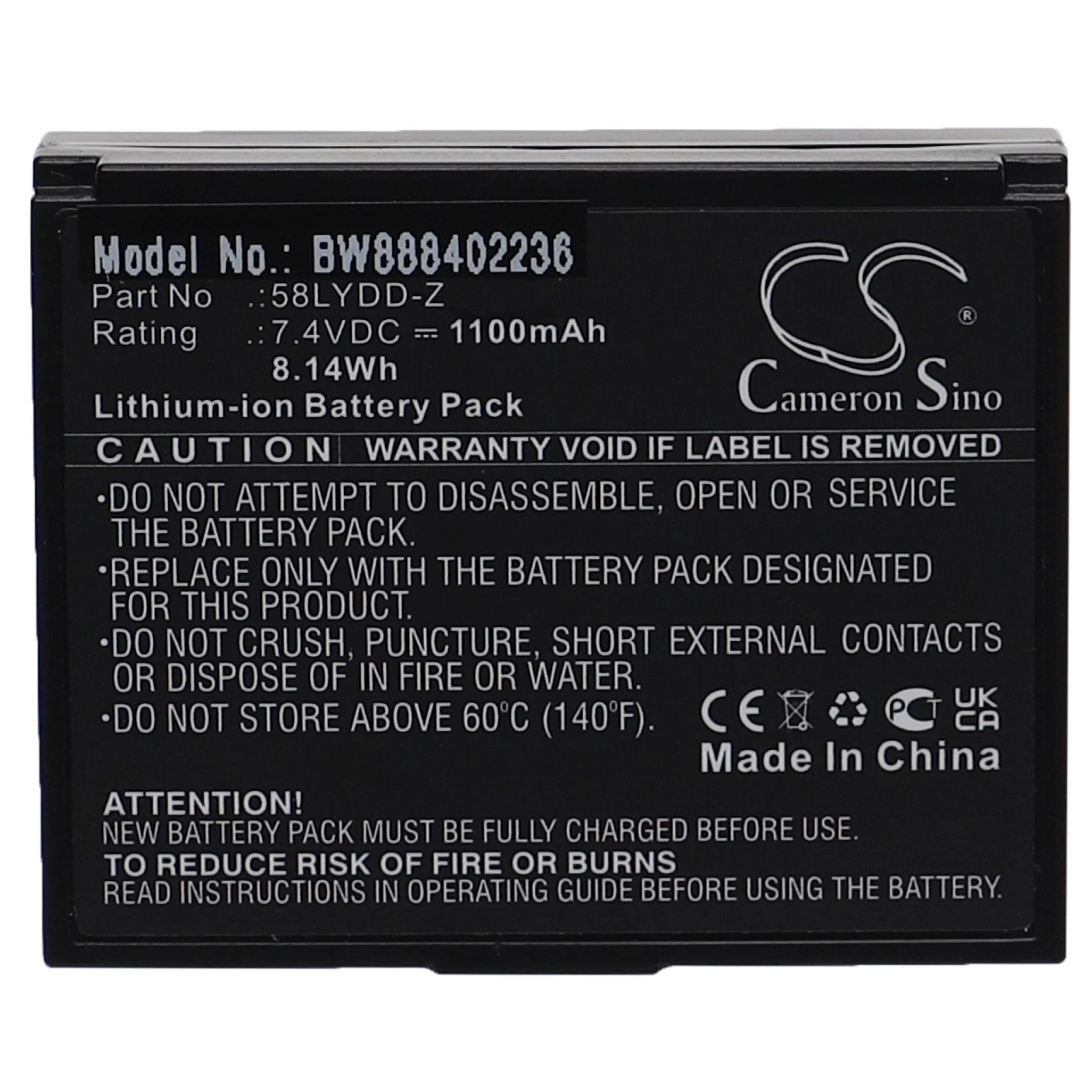 Batterie remplace Zjiang 58LYDD-Z pour imprimante Zjiang - 1100mAh 7,4V Li-ion