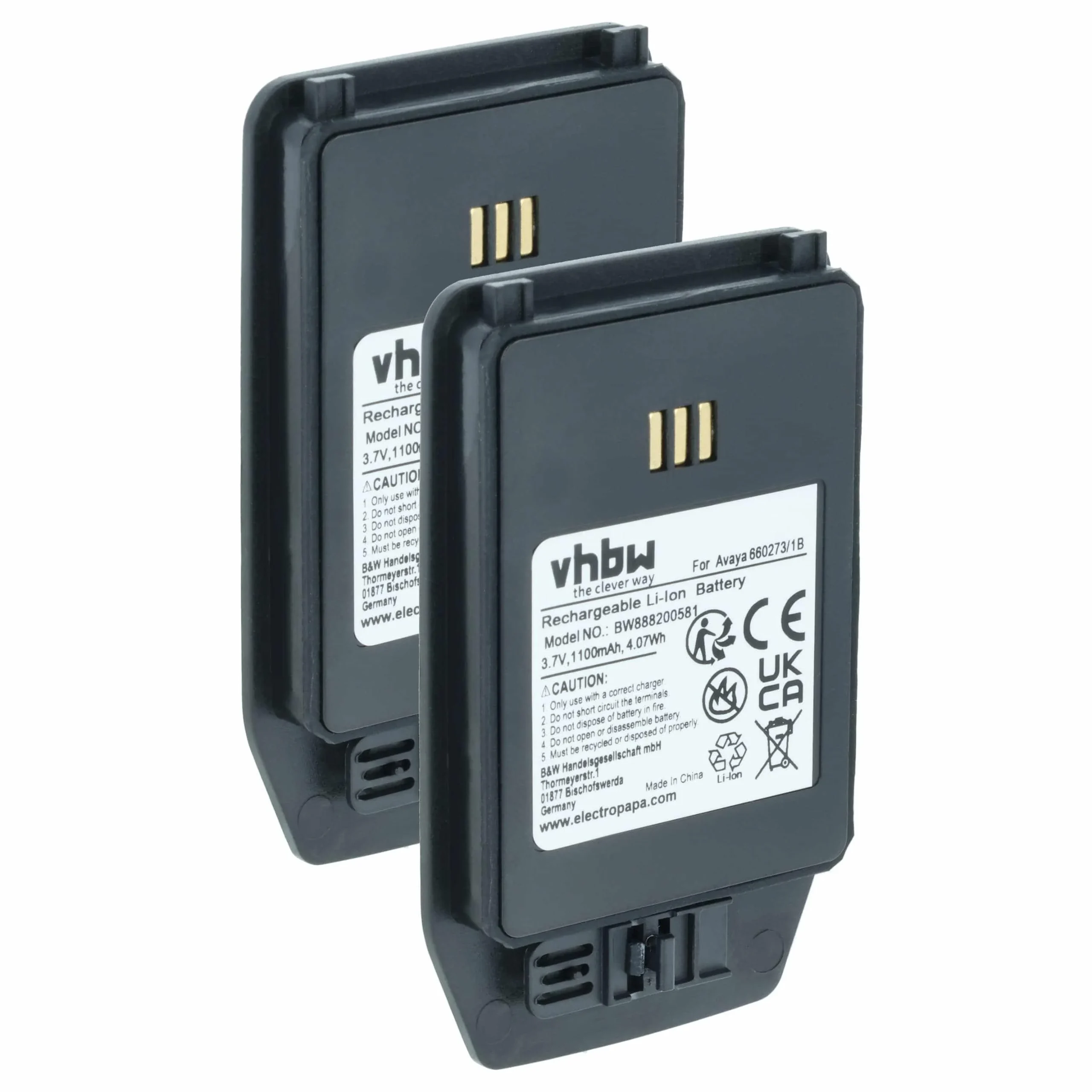 Batterie (2 pcs.) remplace Ascom 1220187, 660273/1B téléphone portable Innovaphone - 1100mAh 3,7V Li-ion