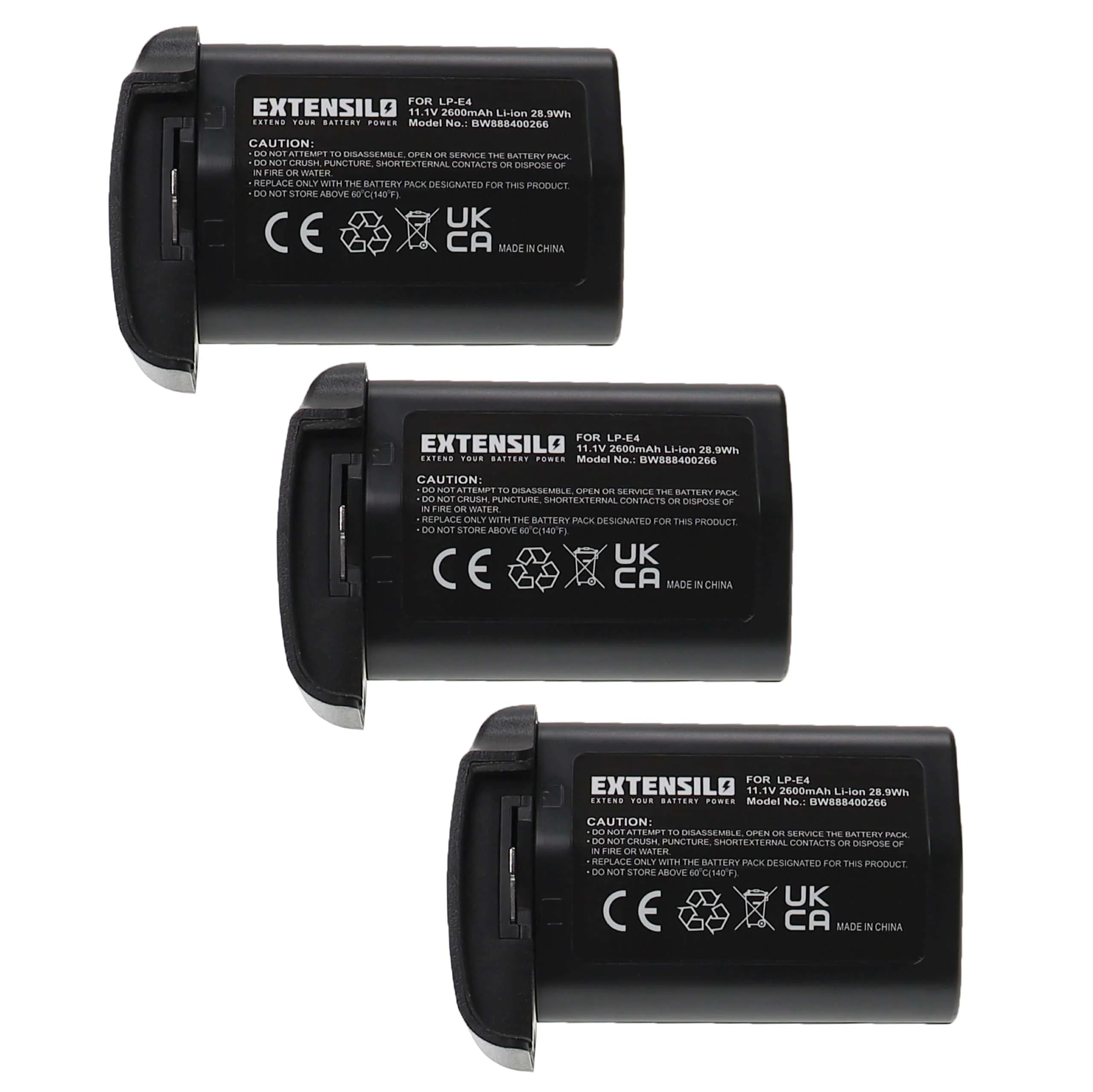 3x Batteries remplace Canon LP-E4N, LP-E4 pour appareil photo Canon- 2600mAh 11,1V Li-ion