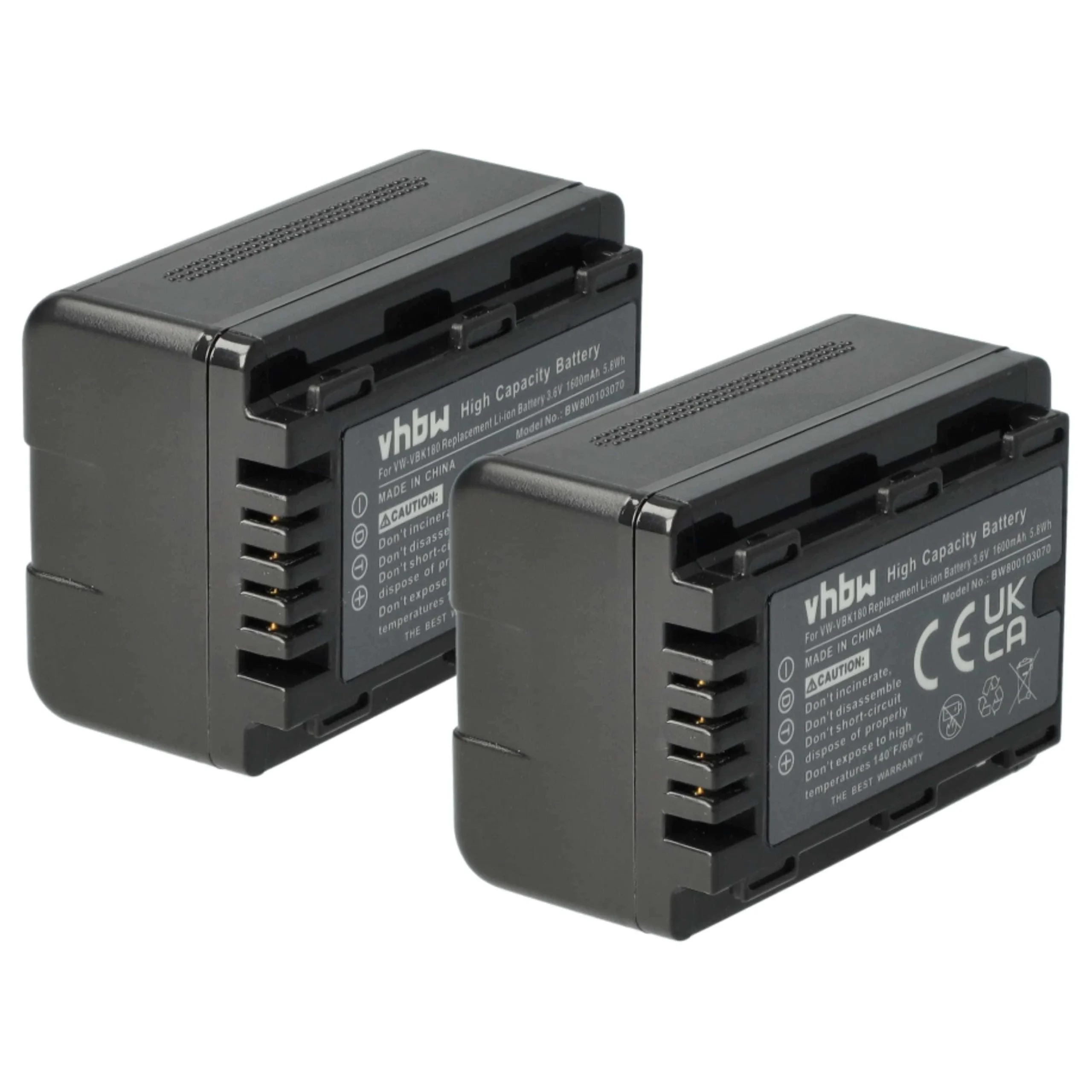 2x Batteries remplace Panasonic VW-VBK180, VW-VBK180-K pour caméscope Panasonic- 1600mAh 3,6V Li-ion avec puce