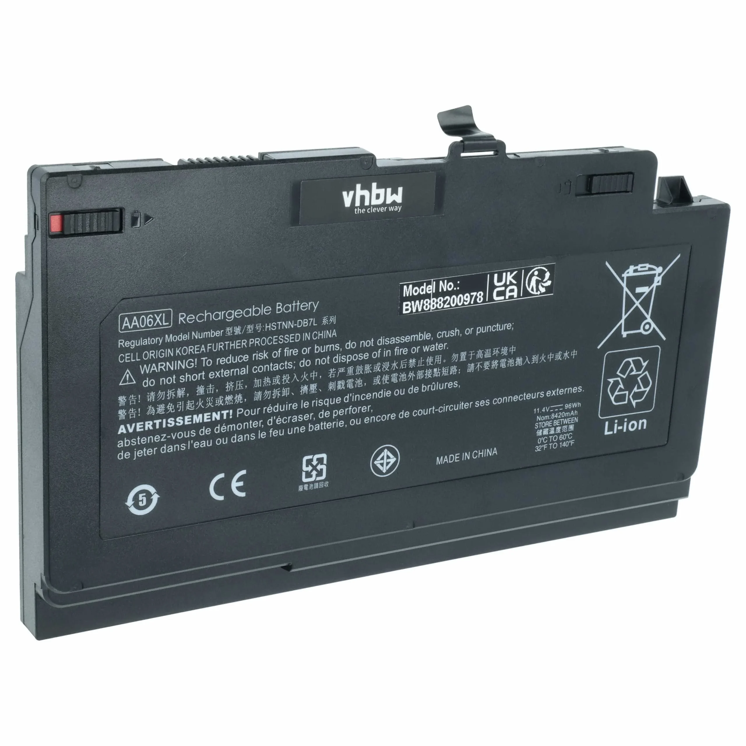 Batterie remplace HP 852527-221, 852527-242 pour ordinateur portable HP- 8300mAh 11,4V Li-ion, noir
