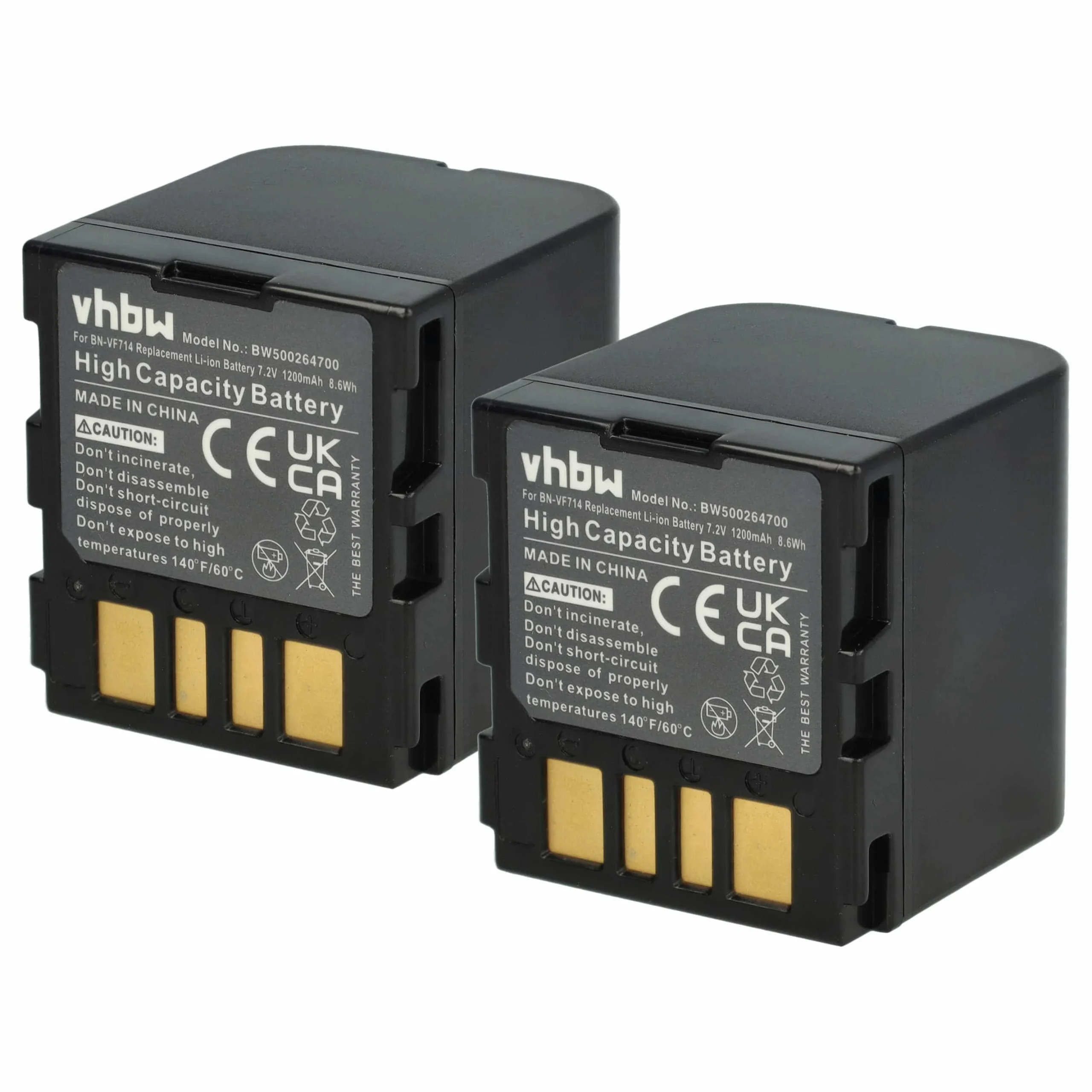 2x Batteries remplace JVC BN-VF714, BN-VF707, BN-VF707U, BN-VF714U pour caméscope JVC- 1200mAh 7,2V Li-ion