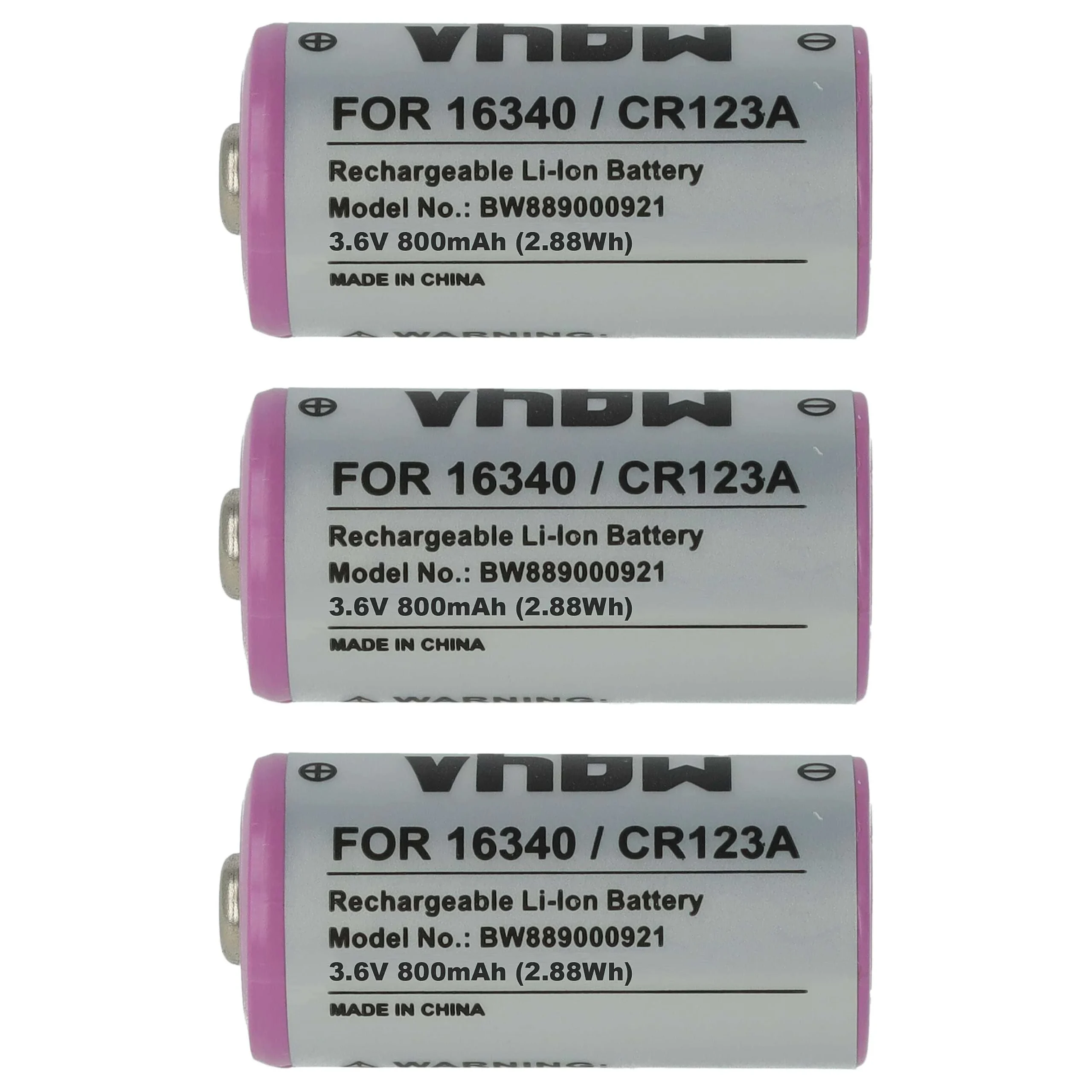 Batterie (3 pcs.) remplace 16340, DL123A, CR123R, CR17335, CR17345, CR123A - 800mAh 3,6V Li-ion, 1x cellules