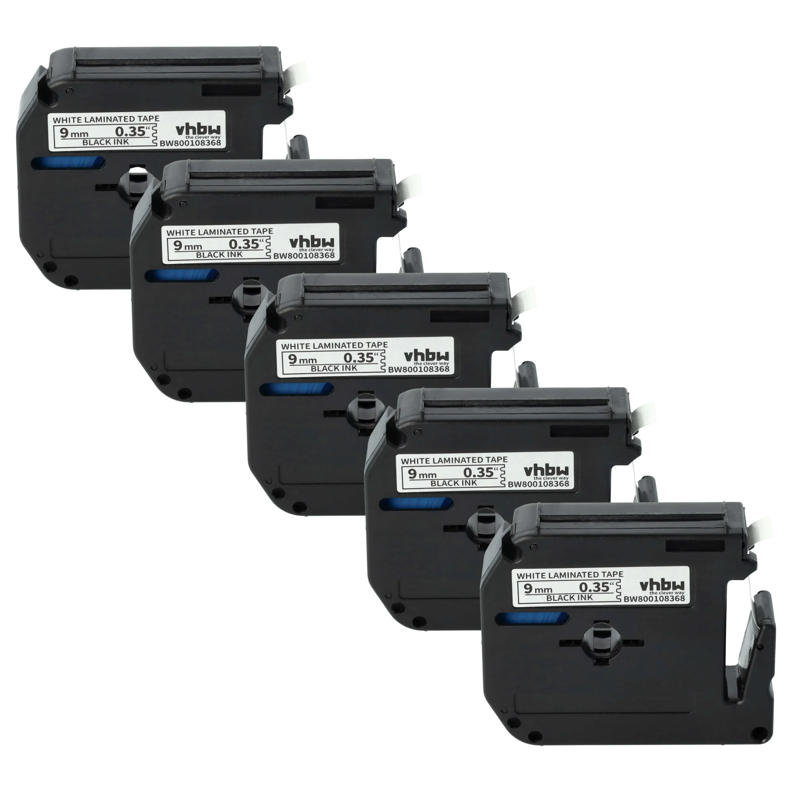 5x Cassettes à ruban remplacent Brother M-K221 - 9mm lettrage Noir ruban Blanc, plastique