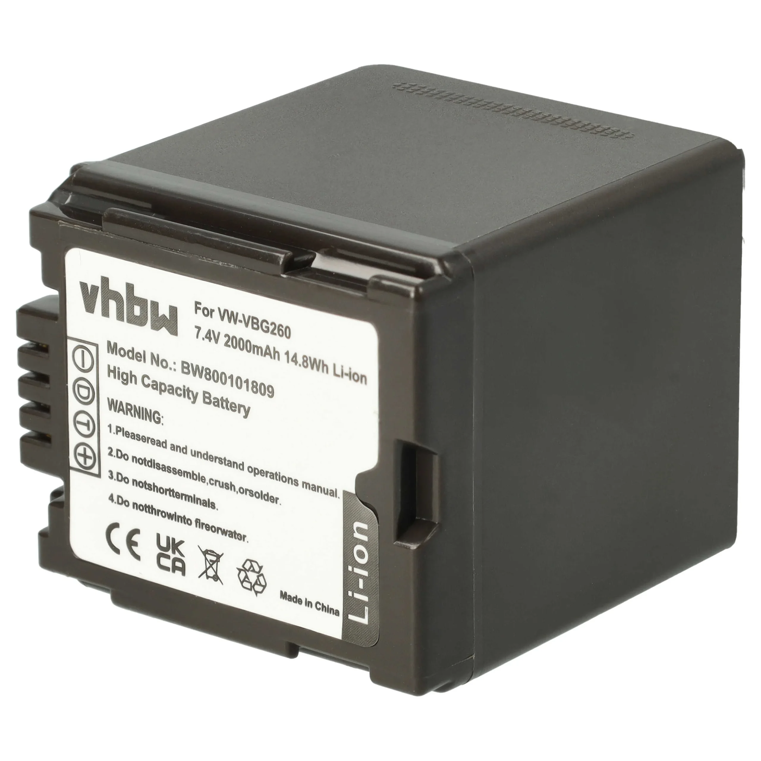 Batterie remplace Panasonic VW-VBG260 pour caméscope Panasonic- 2000mAh 7,2V Li-ion avec puce