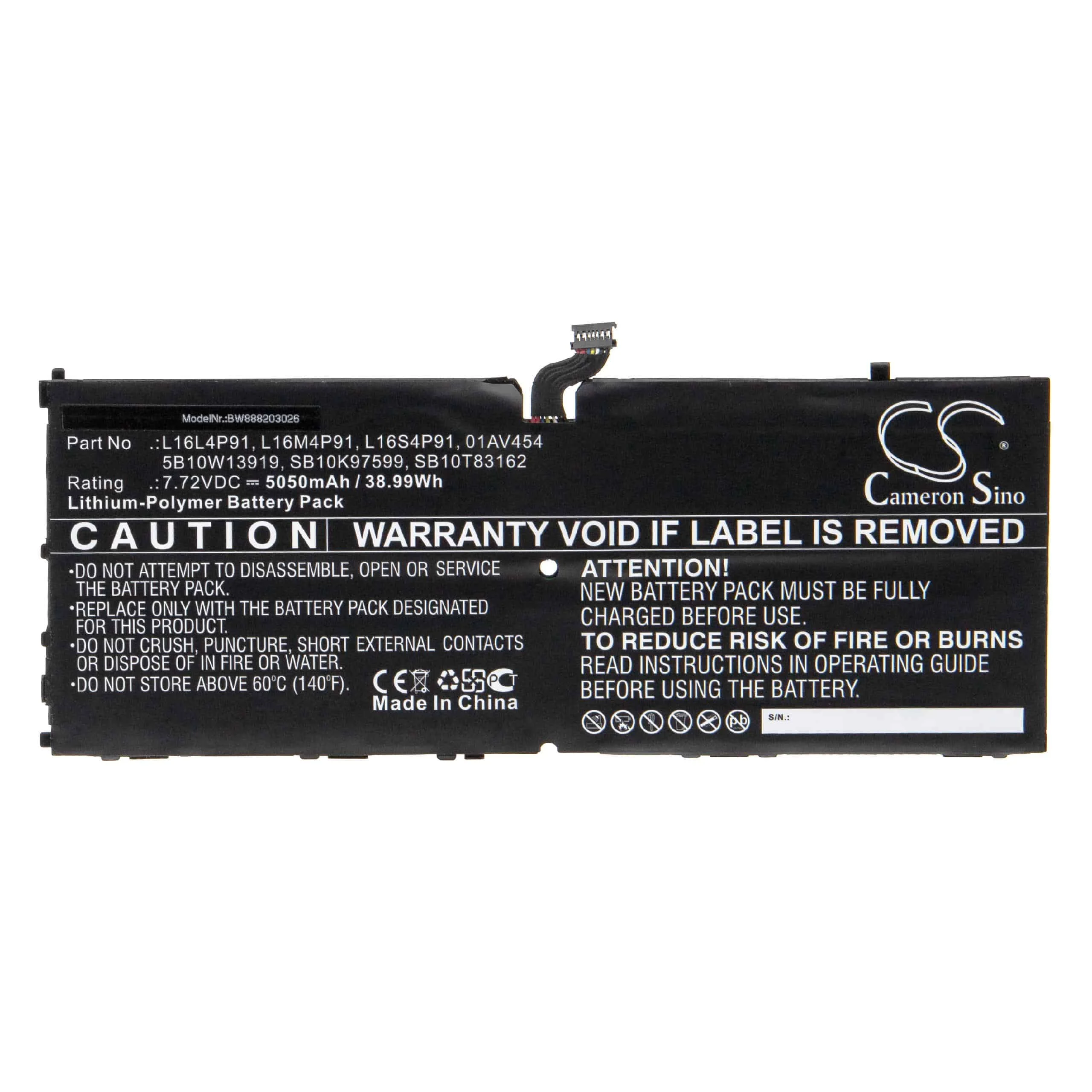 Batterie remplace Lenovo L16M4P91, 01AV454, 5B10W13919, L16L4P91 tablette - 5050mAh 7,72V Li-polymère