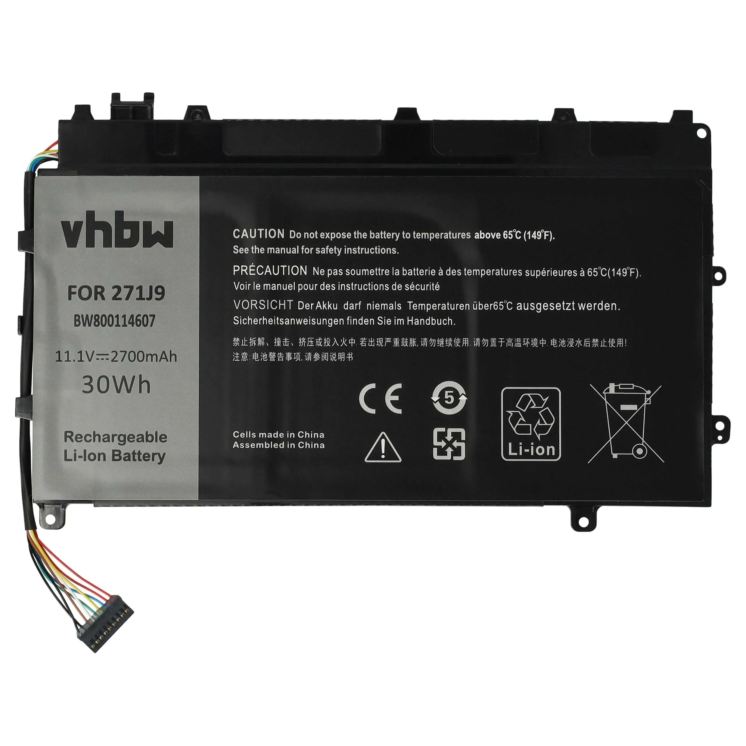 Batterie remplace Dell 0MN791, 271J9, 0GWV47 pour ordinateur portable Dell- 2700mAh 11,1V Li-polymère, noir