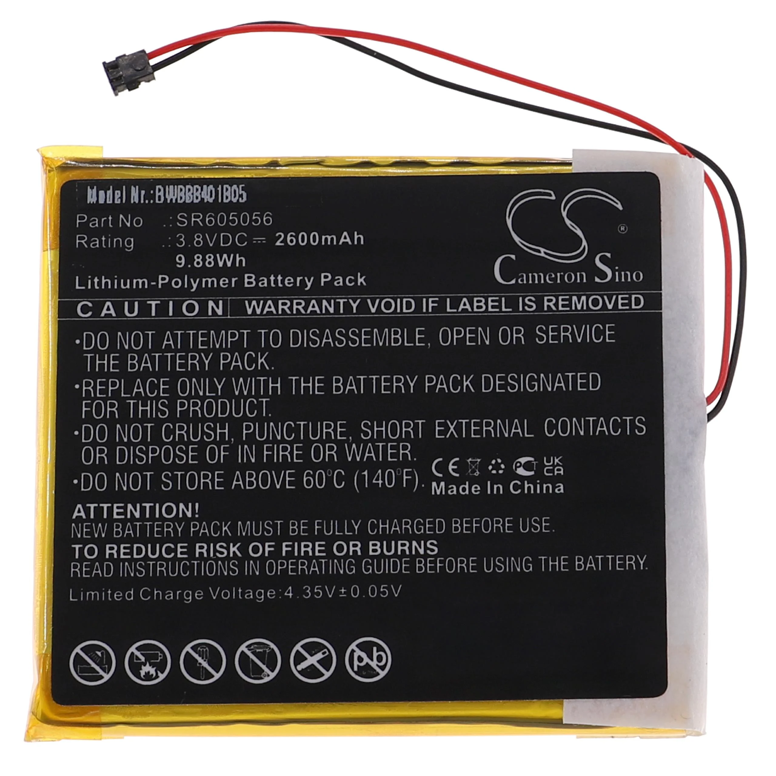 Batterie remplace Astell & Kern SR605056 pour lecteur MP3 Astell & Kern - 2600mAh 3,8V Li-polymère