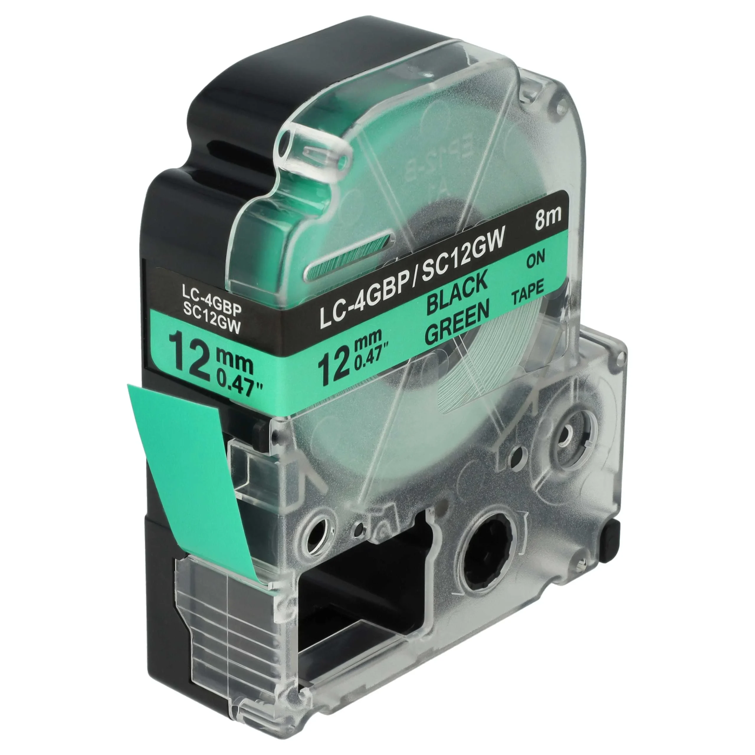Cassette à ruban remplace Epson LC-4GBP - 12mm lettrage Noir ruban Vert, plastique