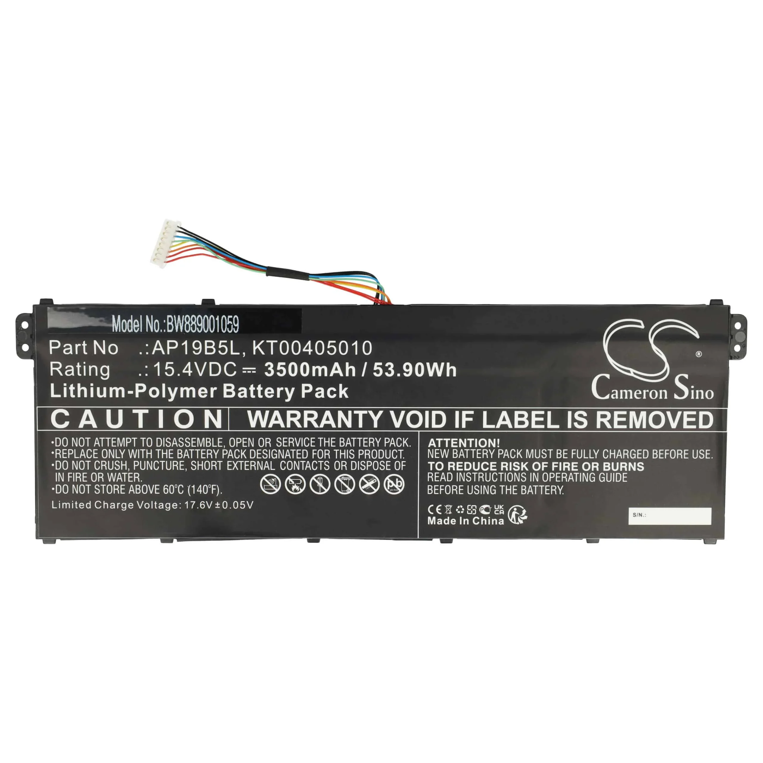 Batterie remplace Acer KT00405010, AP19B5L pour ordinateur portable Acer- 3500mAh 15,4V Li-polymère