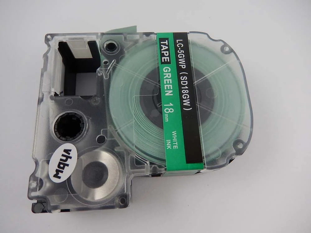Cassette à ruban remplace Epson LC-5GWP - 18mm lettrage Blanc ruban Vert, plastique