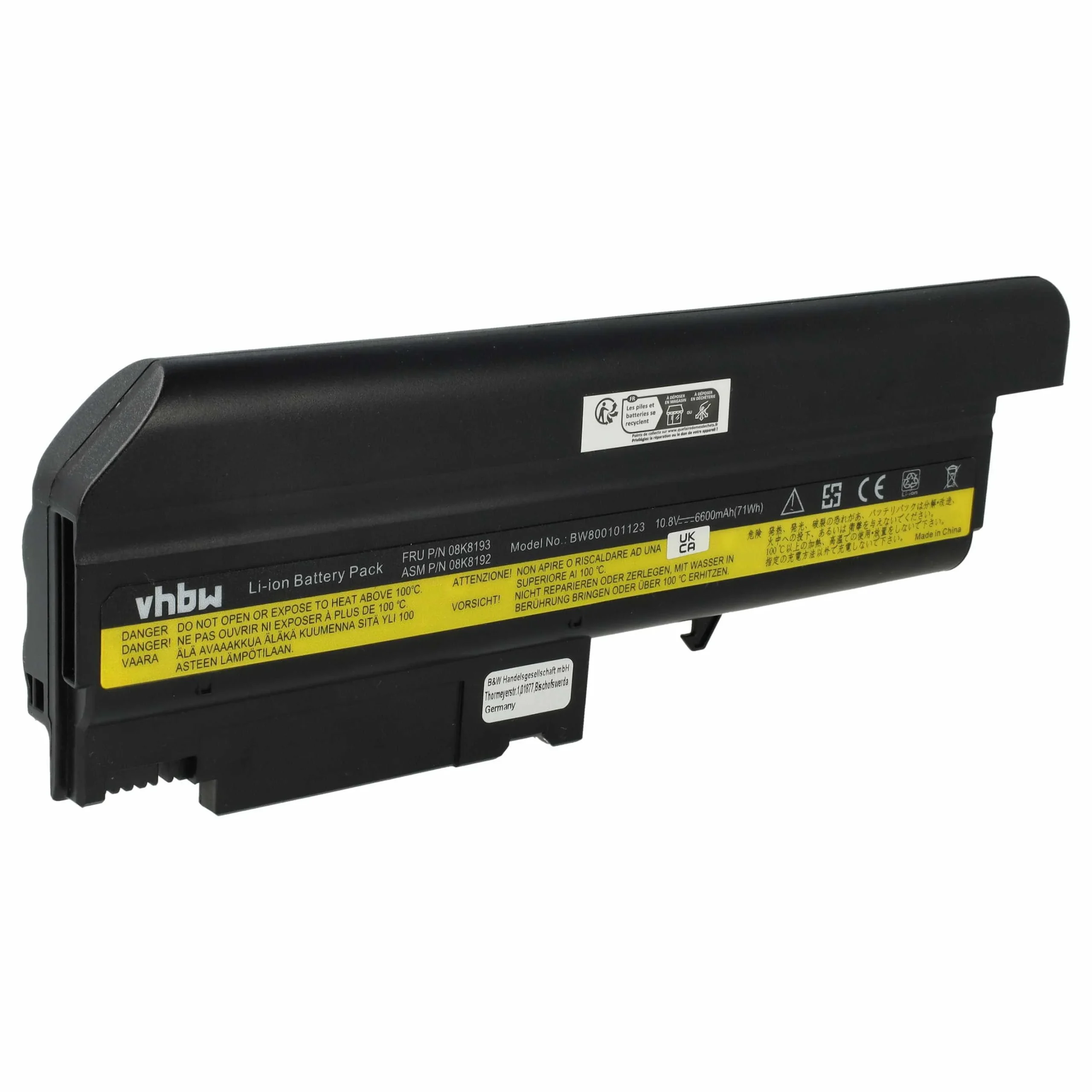 Batterie remplace IBM 08K8196, 08K8194, 08K8195 pour ordinateur portable IBM- 6600mAh 10,8V Li-ion, noir