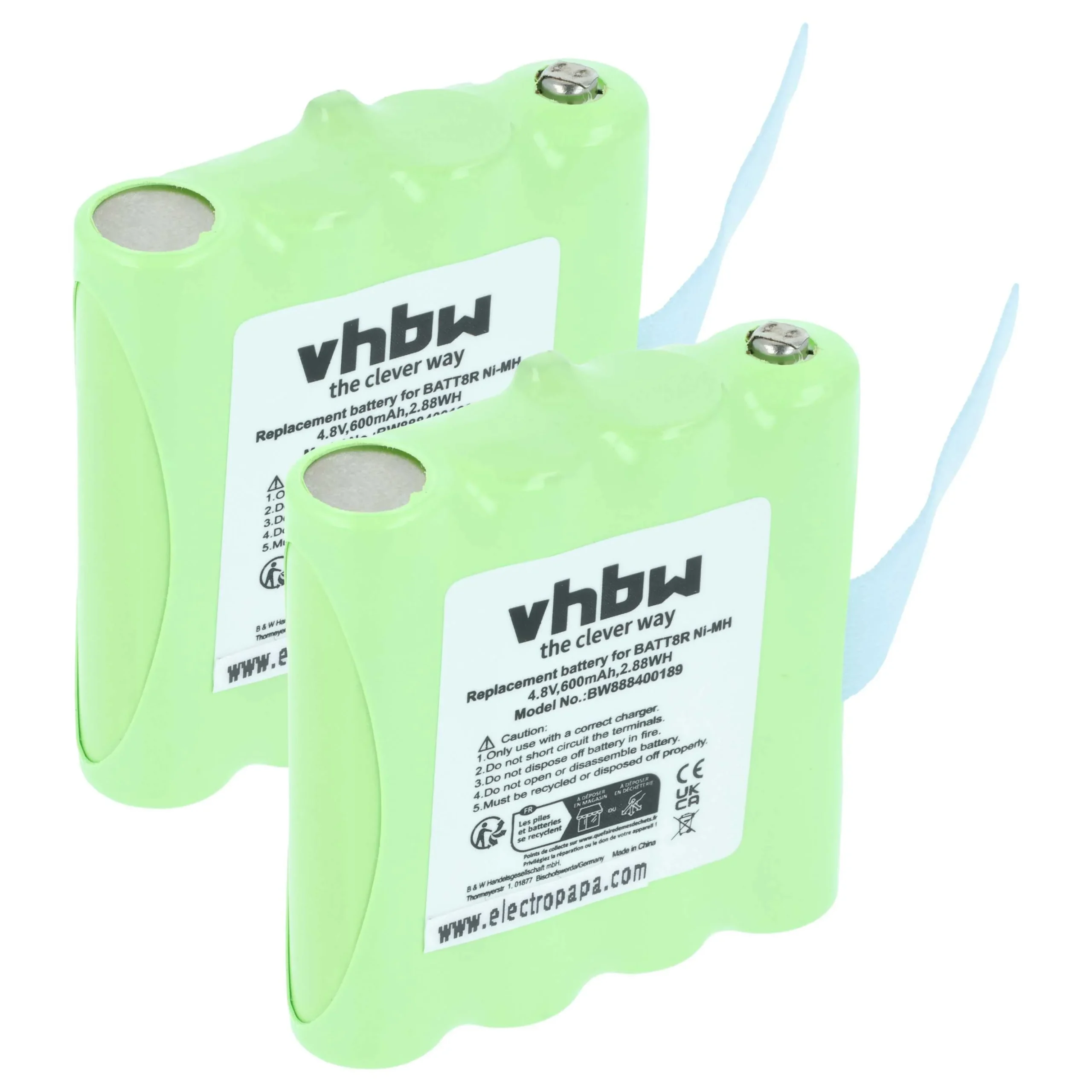 2x Batteries remplace BATT8R, KEBT072A, KEBT-072-A pour radio talkie-walkie Midland- 600mAh 4,8V NiMH