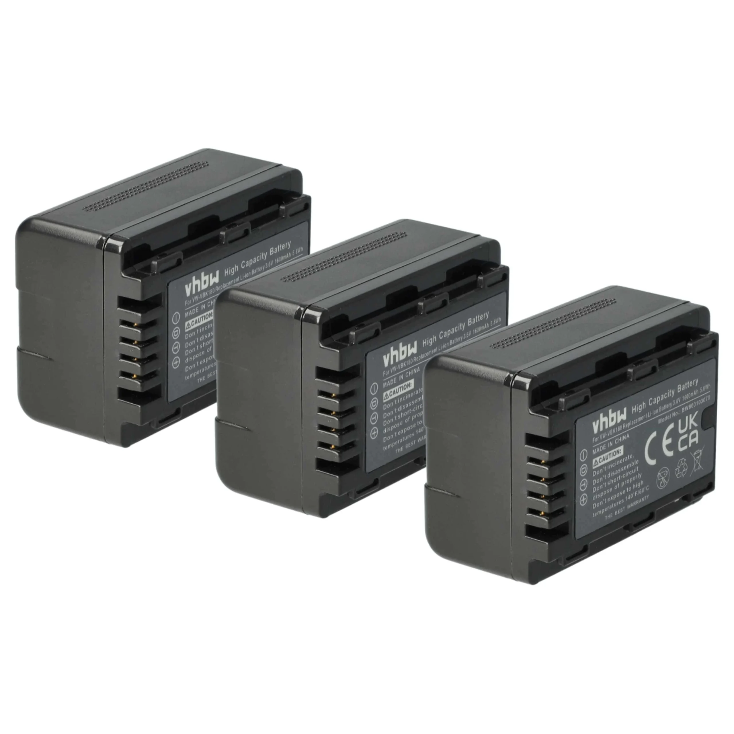 3x Batteries remplace Panasonic VW-VBK180, VW-VBK180-K pour caméscope Panasonic- 1600mAh 3,6V Li-ion avec puce