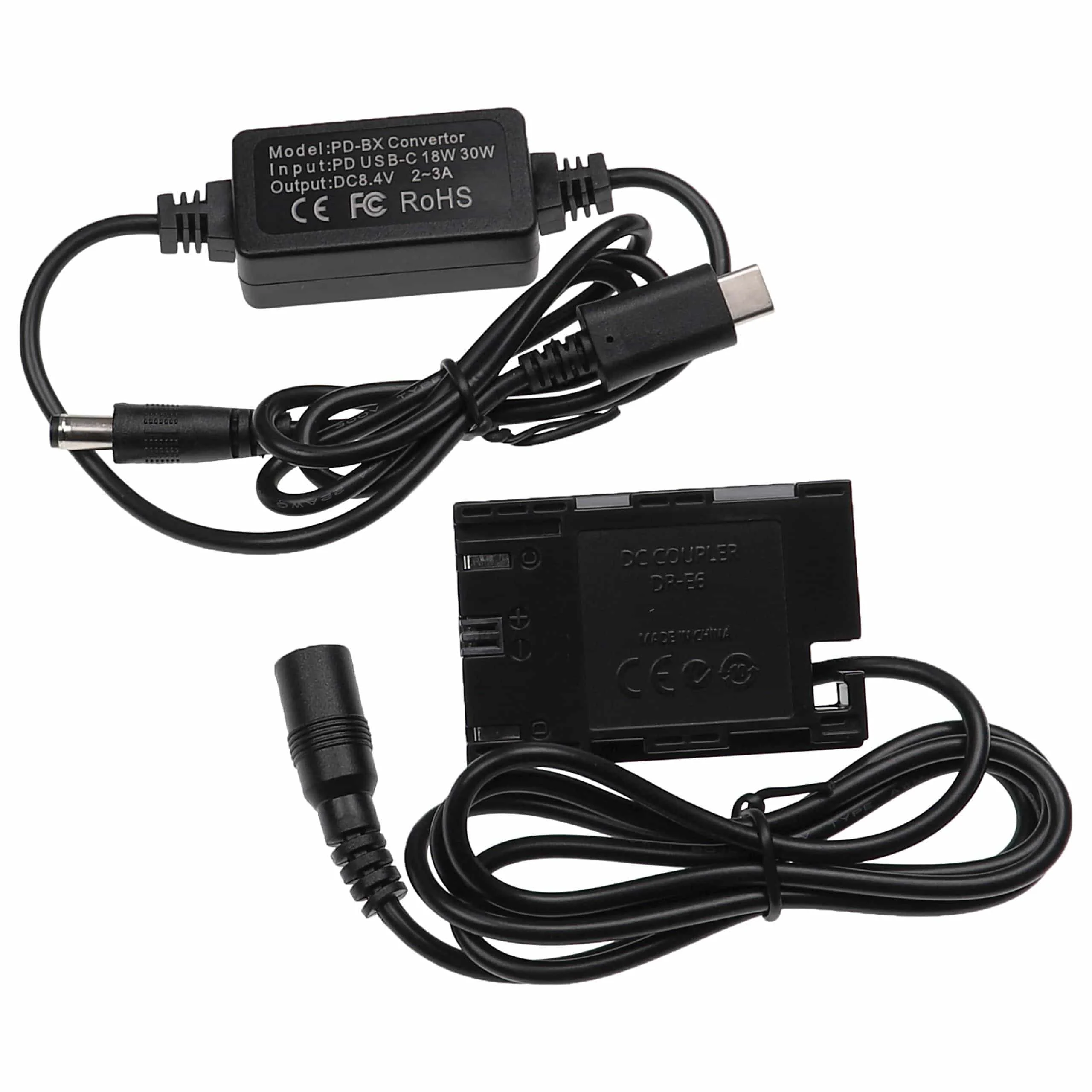 Bloc secteur USB remplace Canon ACK-E6 pour caméra Canon + coupleur DC entièr. décodé comme Canon