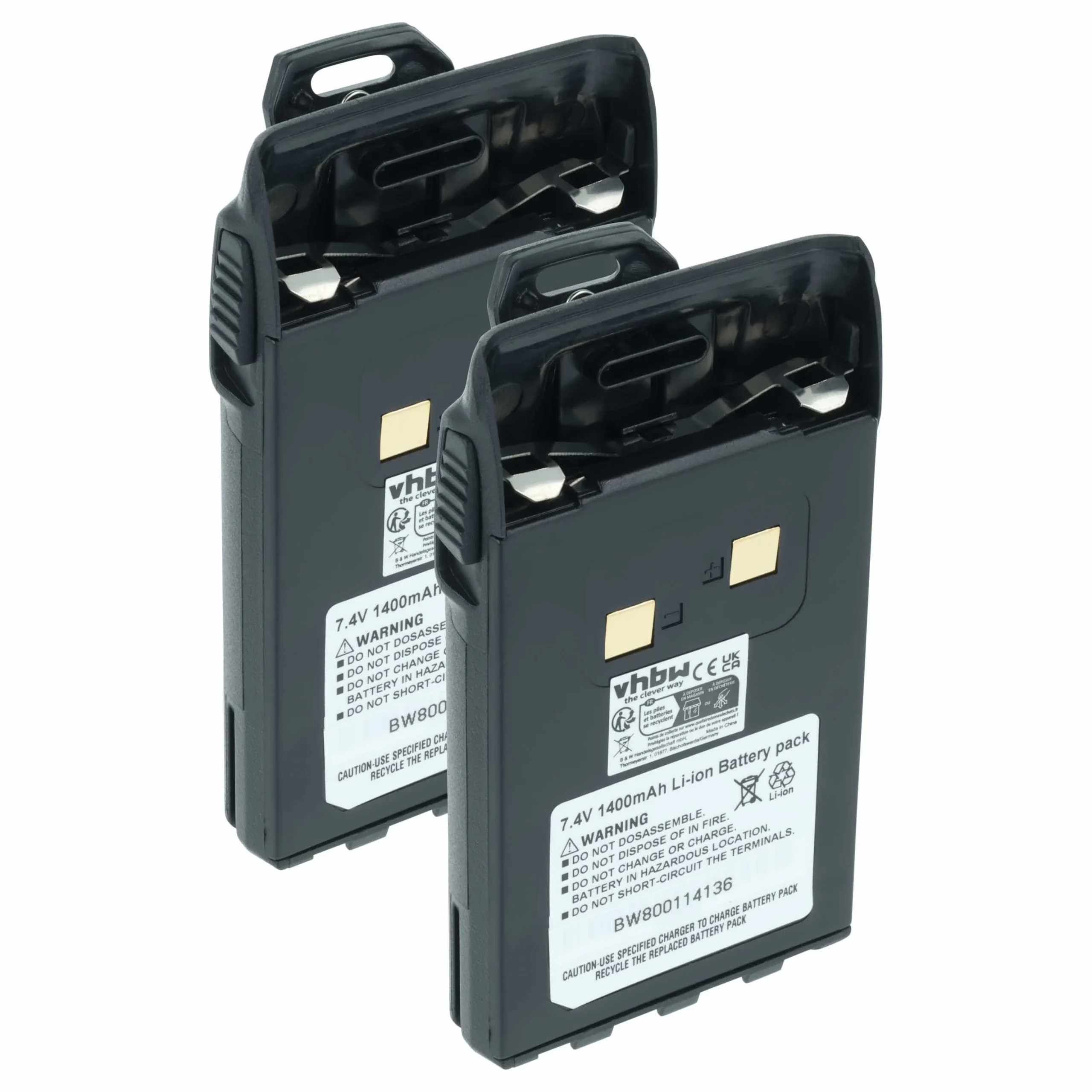 2x Batteries remplace BLO-004, BLO-007, BLO-001 pour radio talkie-walkie Maas- 1400mAh 7,4V Li-ion
