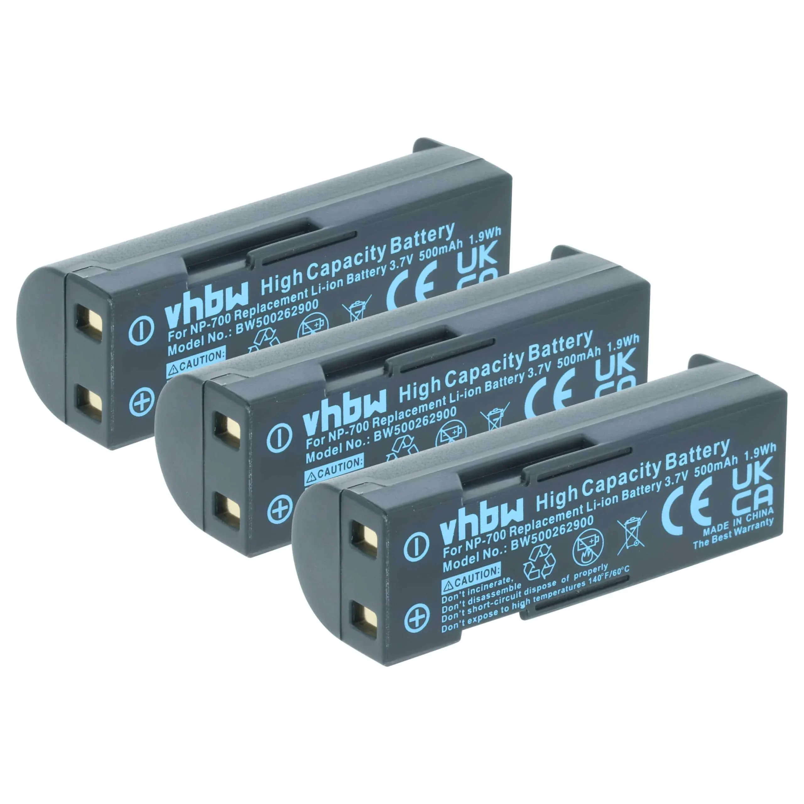 3x Batteries remplace Minolta NP-700 pour appareil photo Minolta- 500mAh 3,7V Li-ion