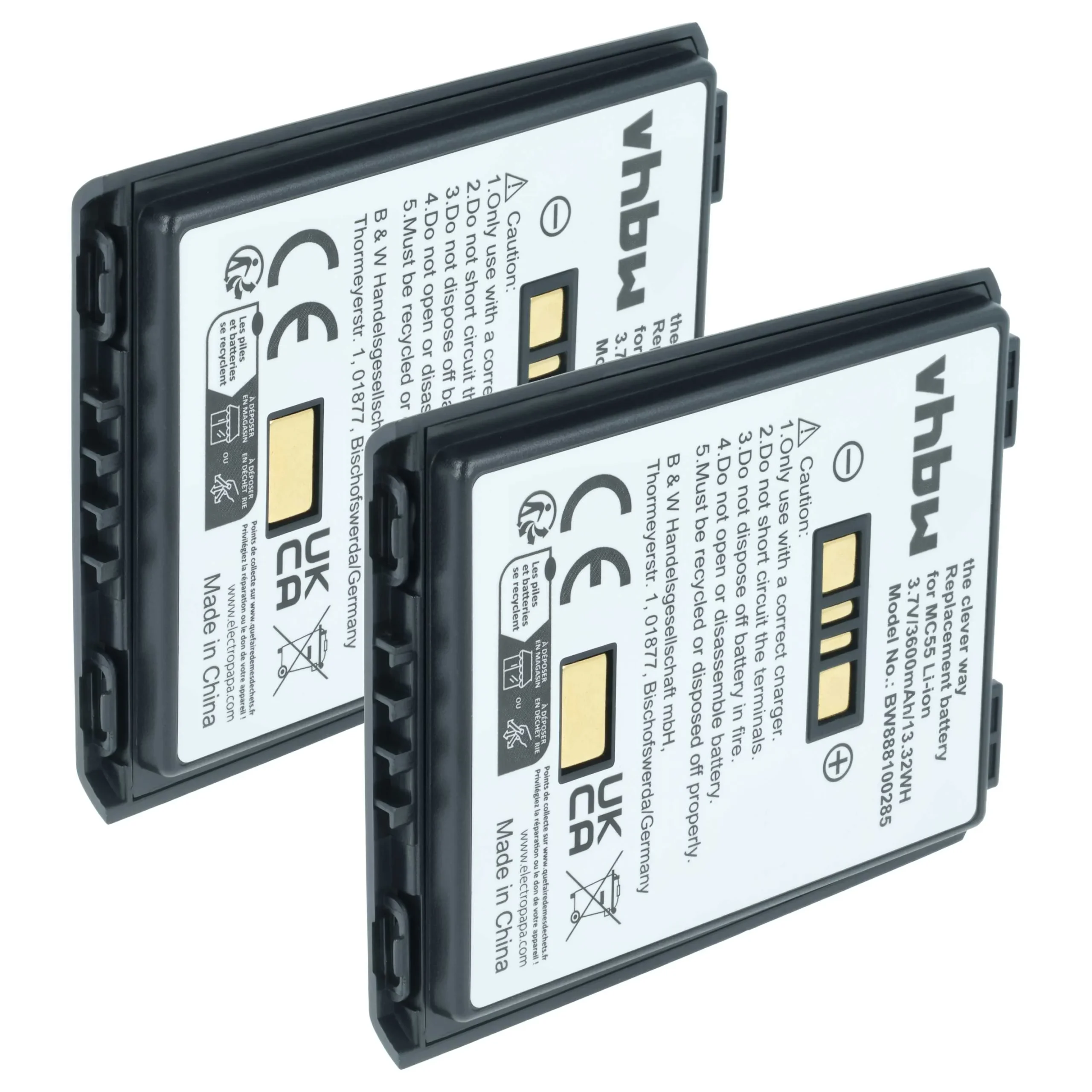Batterie (2 pcs.) remplace Symbol BTRY-MC55EAB02, 82-111094-01 pour ordinateur mobile PDA Symbol - 3600mAh