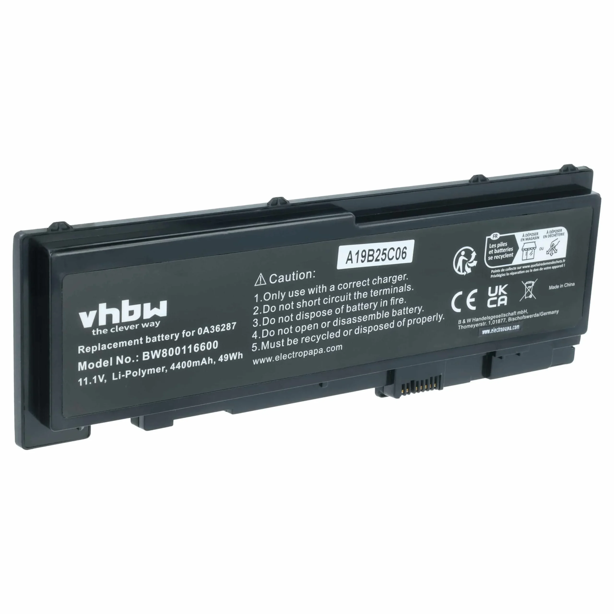 Batterie remplace Lenovo 0A36309, 0A36287, 42T4844 pour ordinateur portable Lenovo- 4400mAh 11,1V Li-ion, noir
