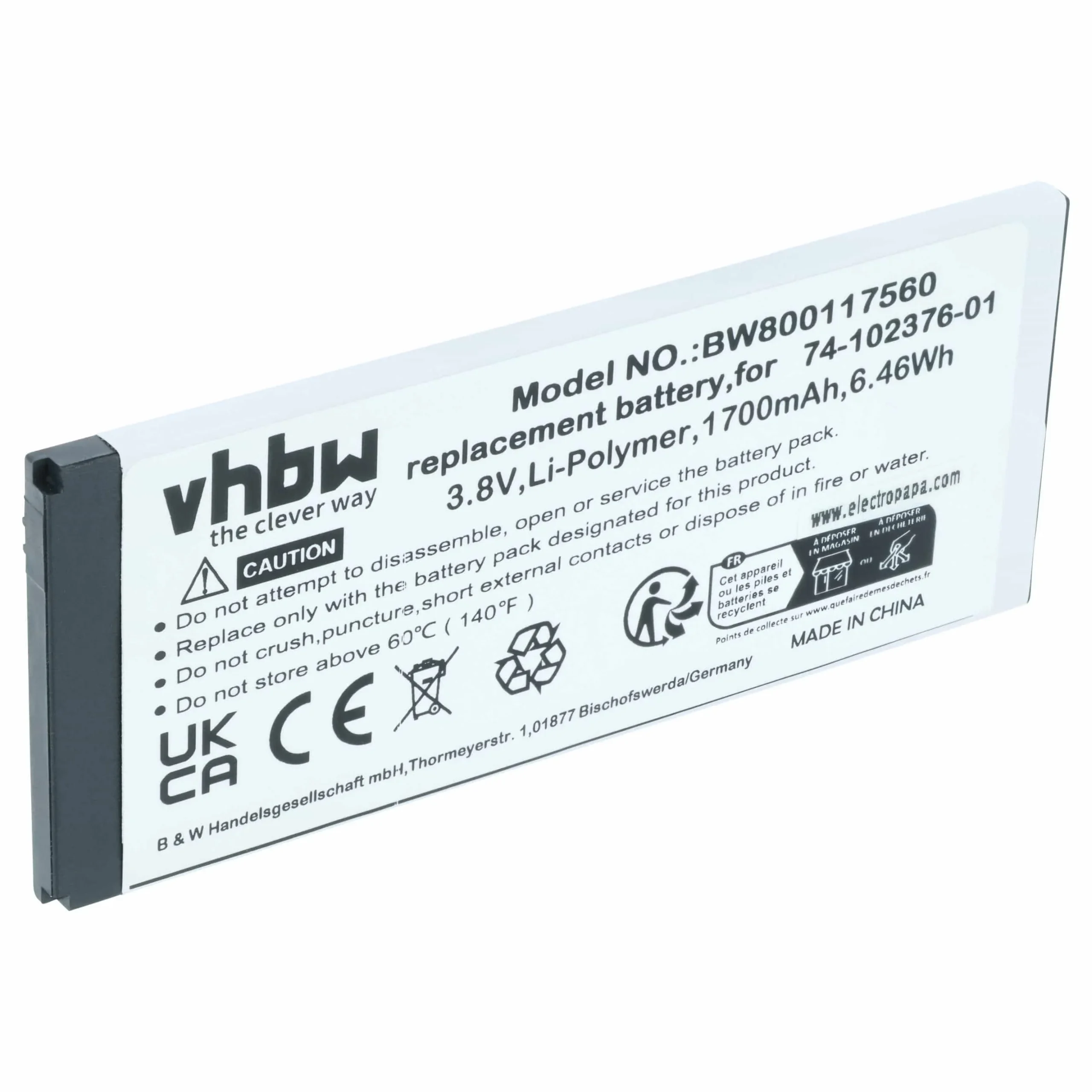 Batterie remplace Cisco CP-BATT-8821, 74-102376-01 pour téléphone Cisco - 1700mAh 3,8V Li-polymère
