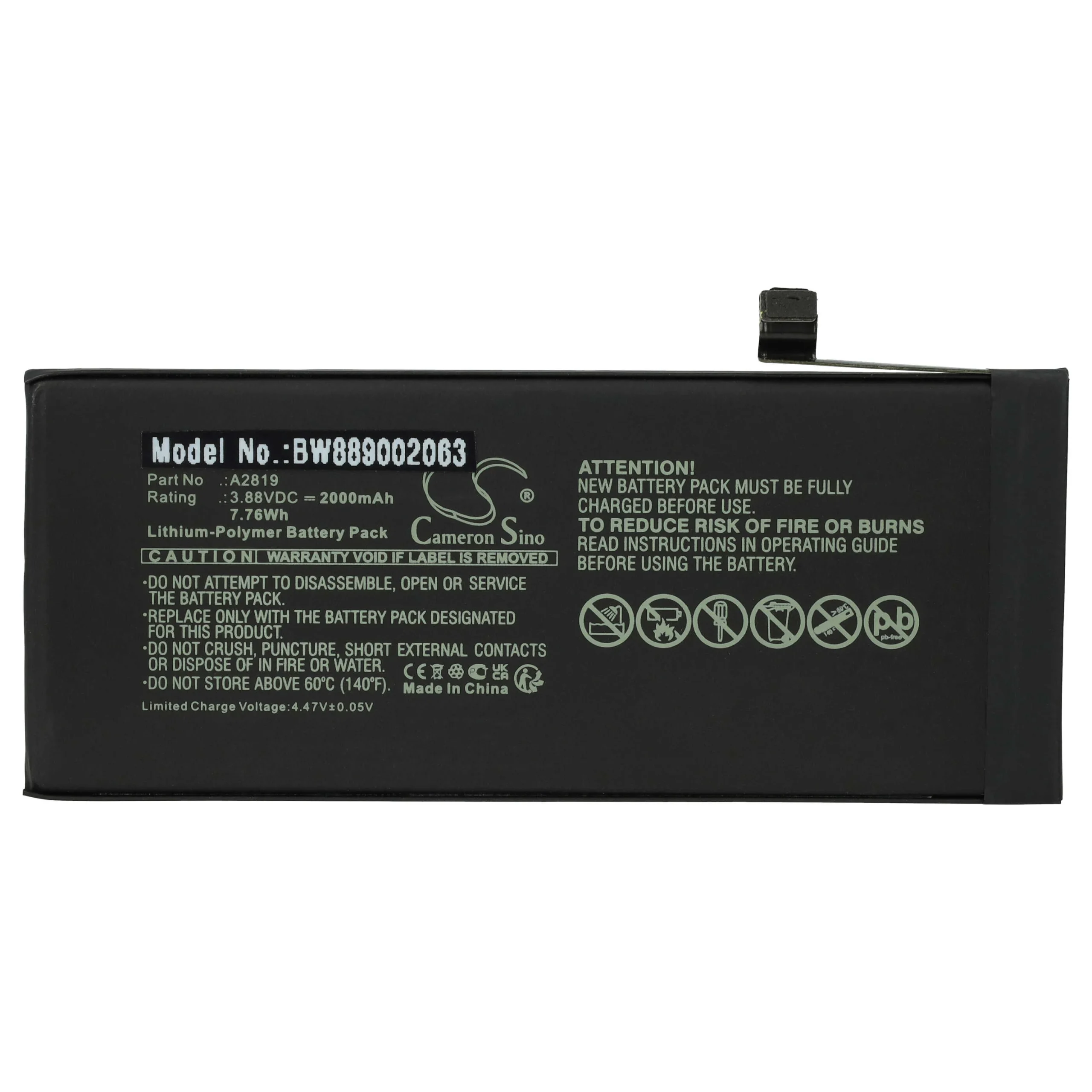 Batterie remplace Apple A2819 téléphone portable Apple - 2000mAh 3,88V Li-polymère