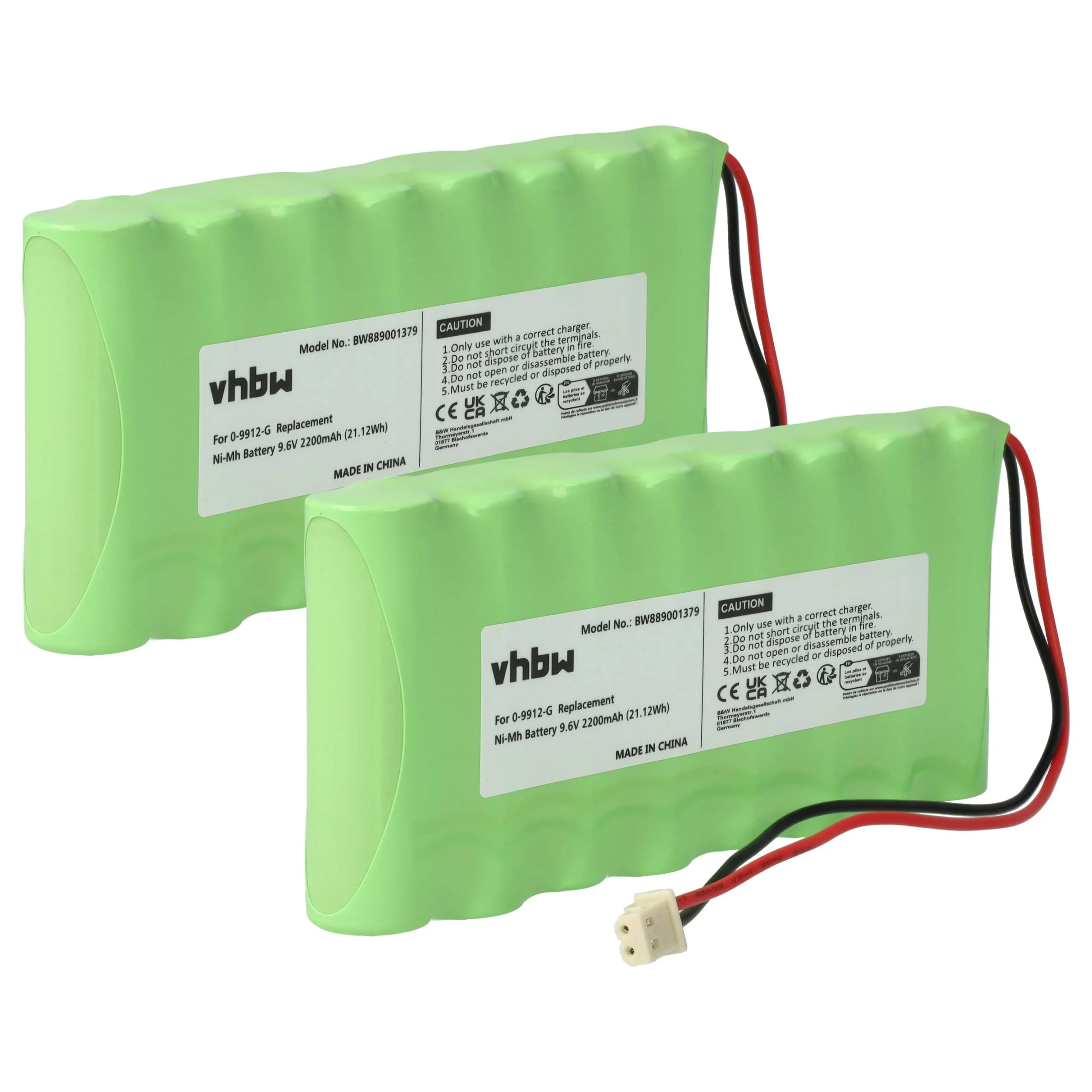 2x Batteries remplace Visonic 103-300672, 0-9912-G, 100729 pour centrale d'alarme Visonic - 2200mAh 9,6V NiMH