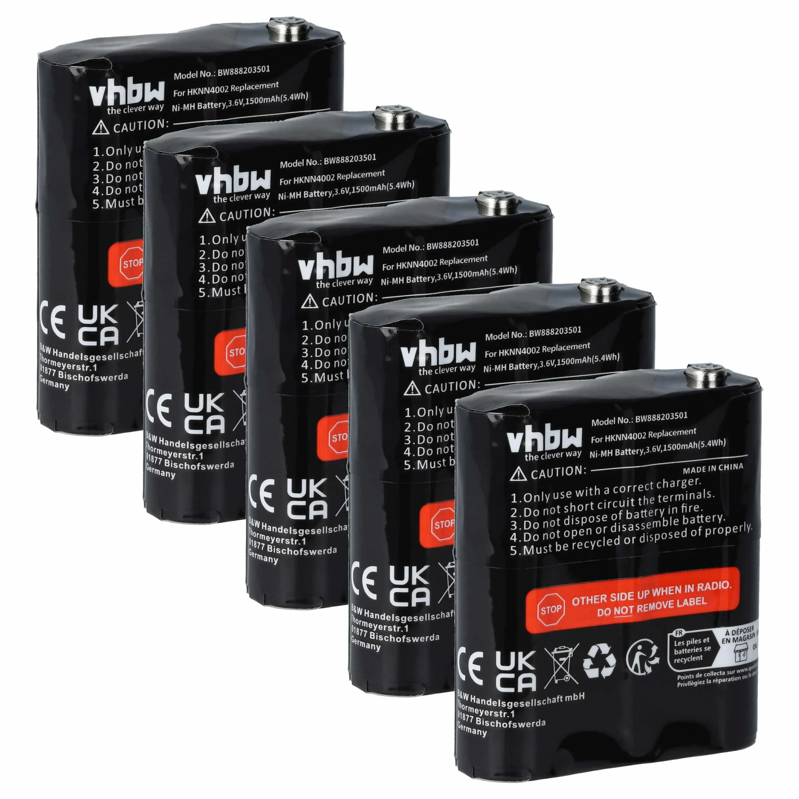 5x Batteries remplace Motorola 4002A, 56315, 1532, 53615 pour radio talkie-walkie Motorola- 1500mAh 3,6V NiMH