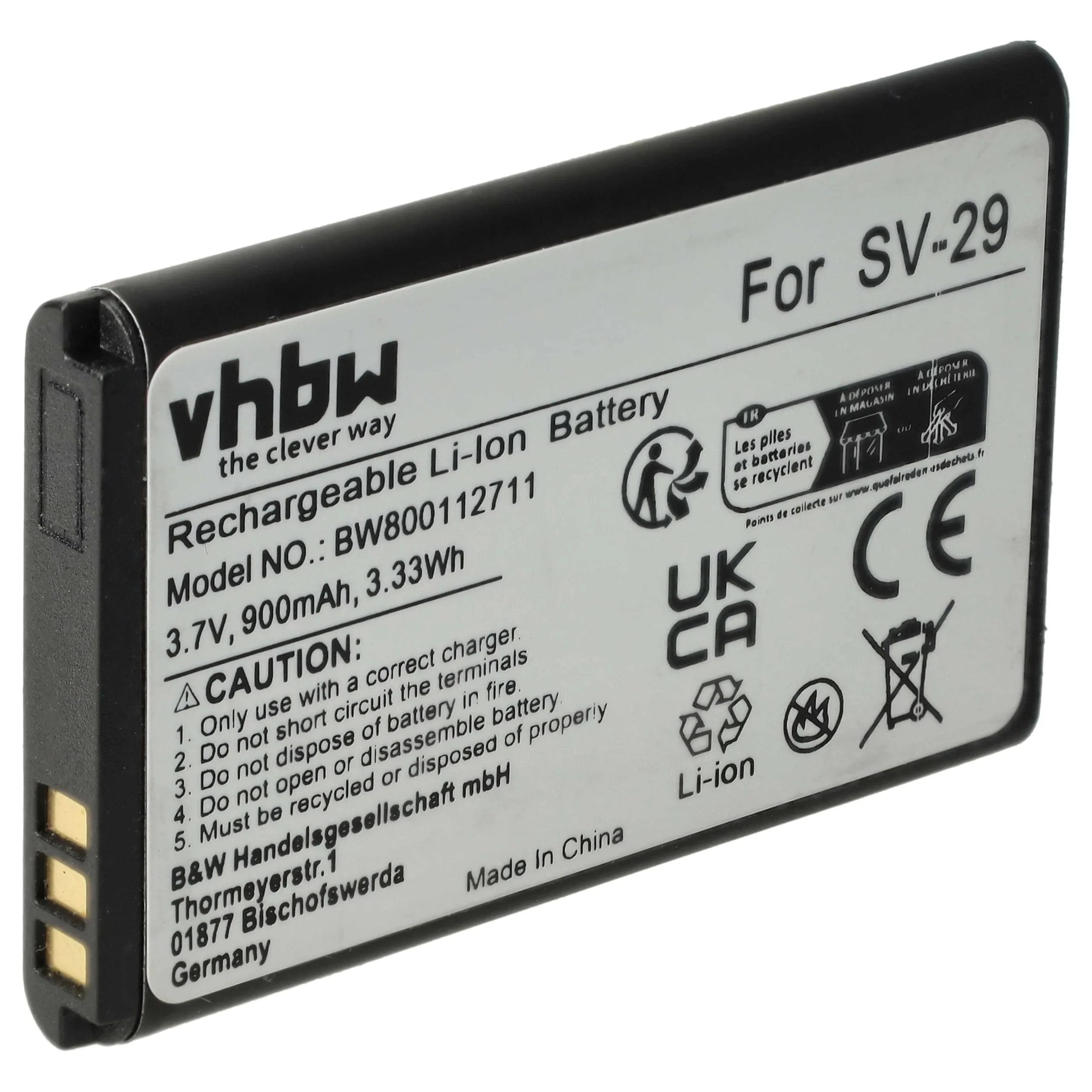 Batterie remplace Swissvoice 043048, C0487, SV20405855 pour téléphone Swissvoice - 900mAh 3,7V Li-ion
