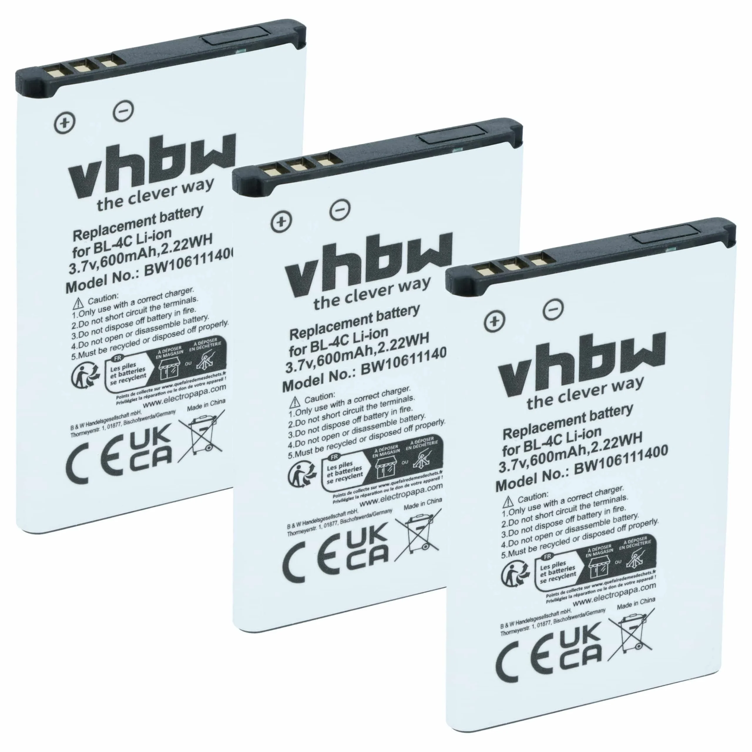 Batterie (3 pcs.) remplace Bea-fon C140/C240, EU001B téléphone portable Hyundai - 600mAh 3,7V Li-ion