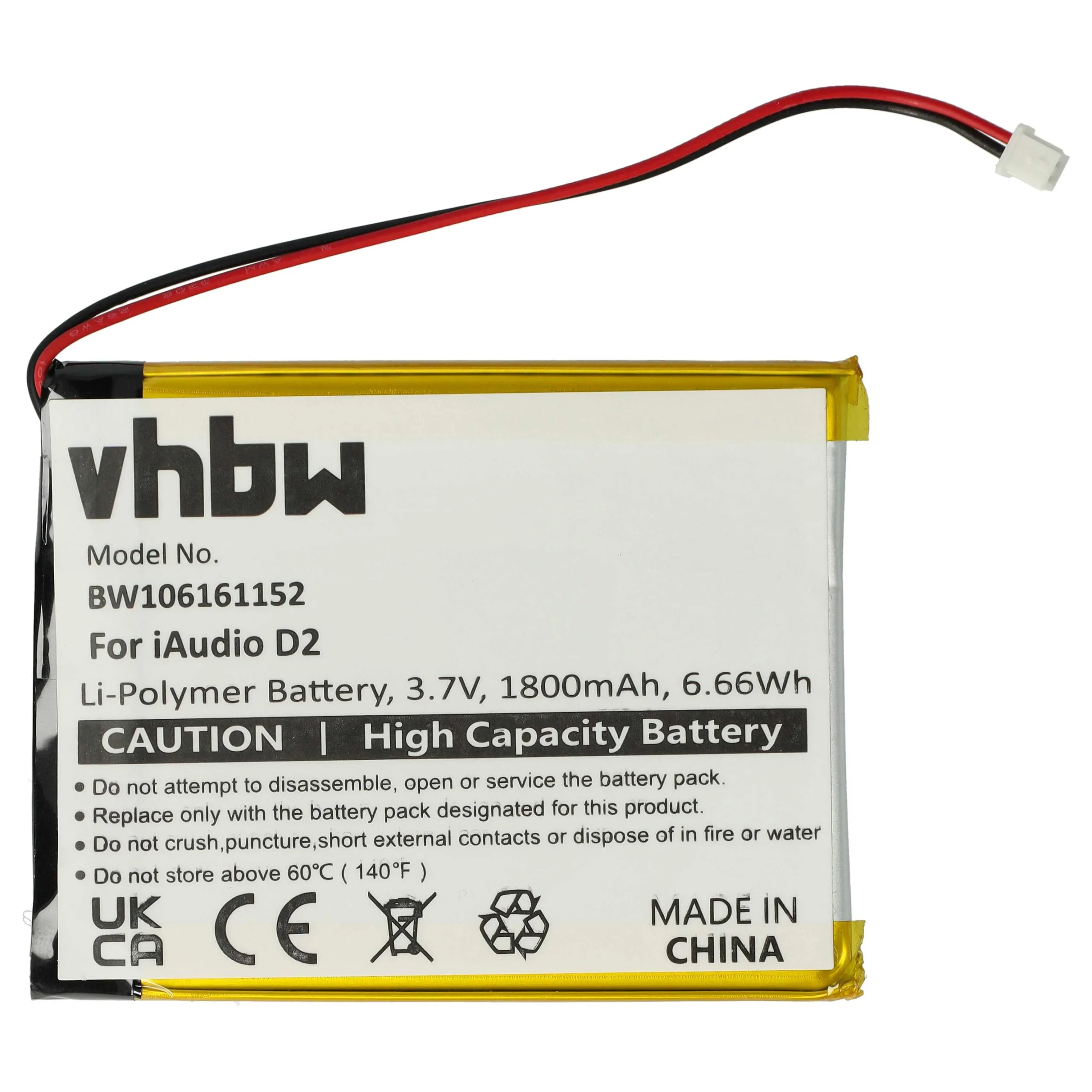Batterie pour lecteur MP3 Cowon iAudio D2 16GB, D2 2GB, D2 4GB, D2 8GB - 1800mAh 3,7V Li-polymère