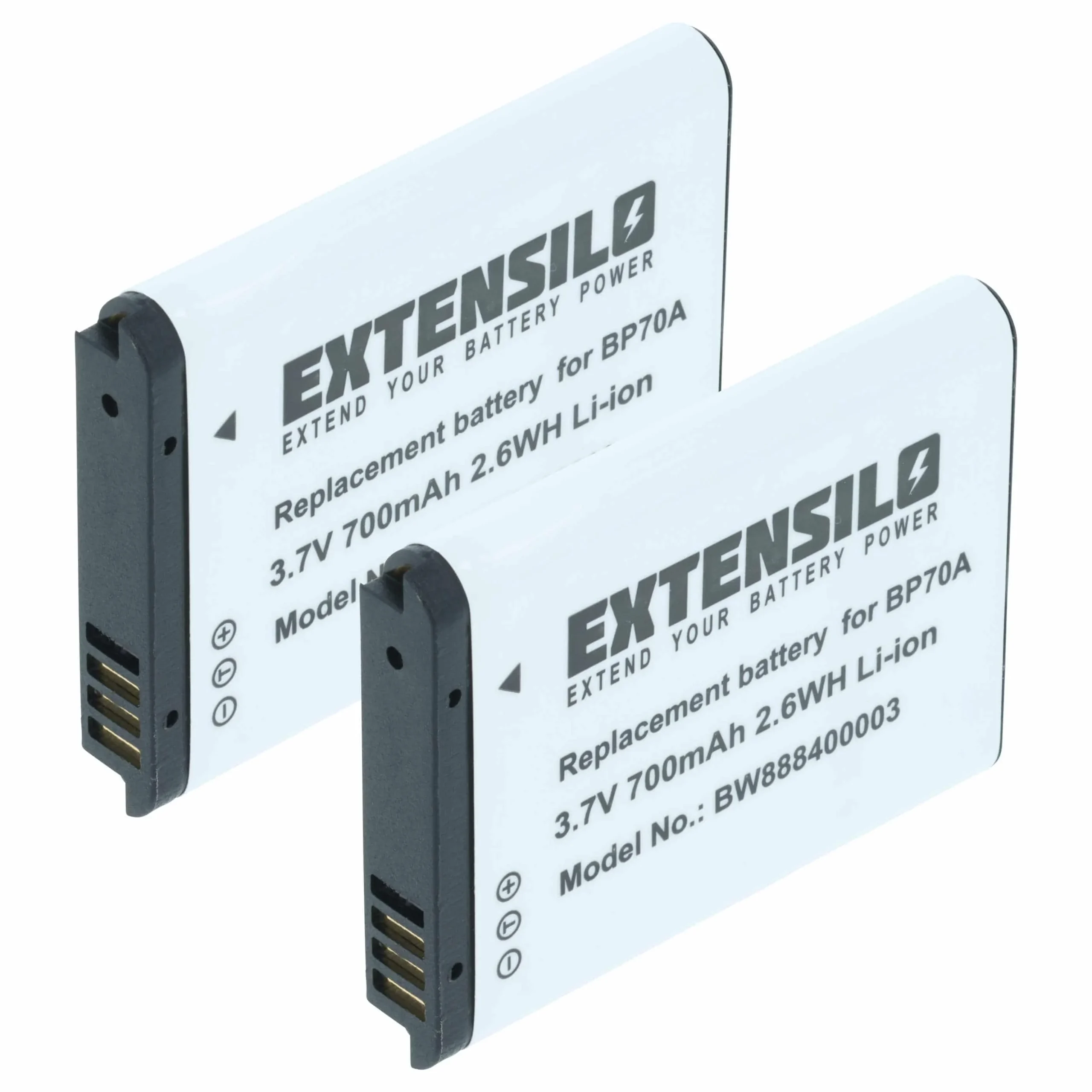 2x Batteries remplace Samsung BP-70a, SLB-70A, BP70a, EA-BP70A pour appareil photo Samsung- 700mAh 3,6V Li-ion
