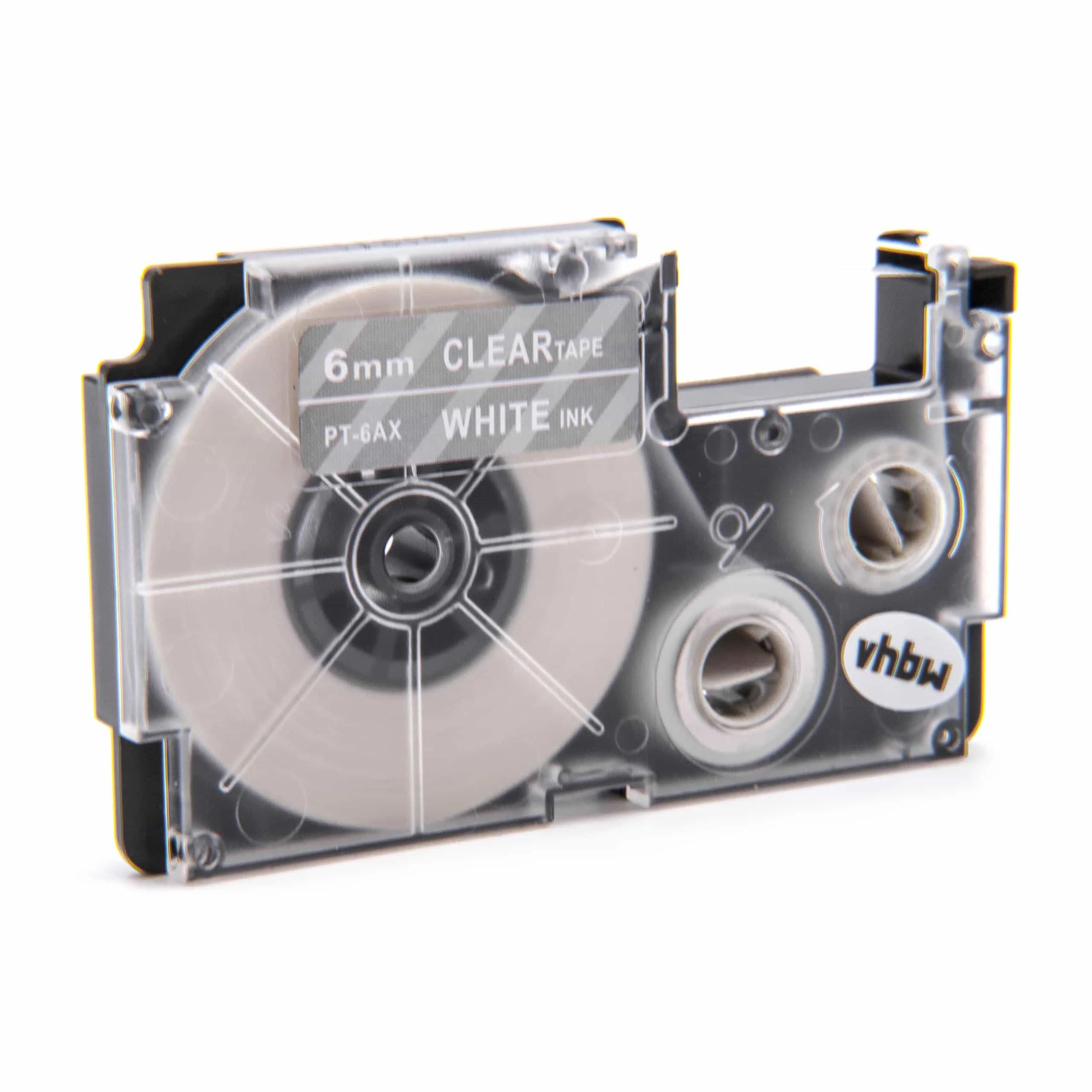 Cassette à ruban remplace Casio XR-6AX, XR-6AX1 - 6mm lettrage Blanc ruban Transparent, plastique