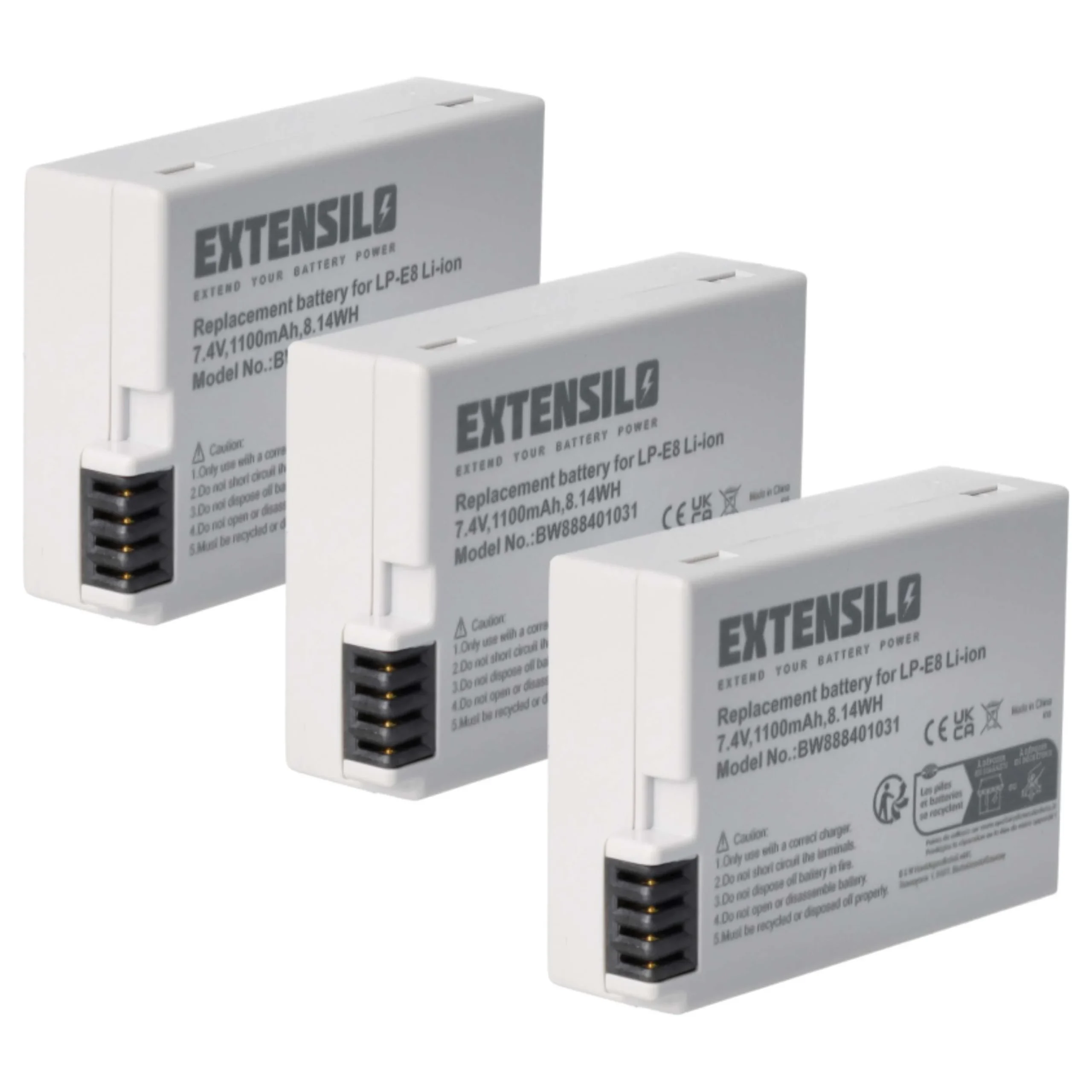 3x Batteries remplace Canon LP-E8 pour appareil photo Canon- 1100mAh 7,4V Li-ion