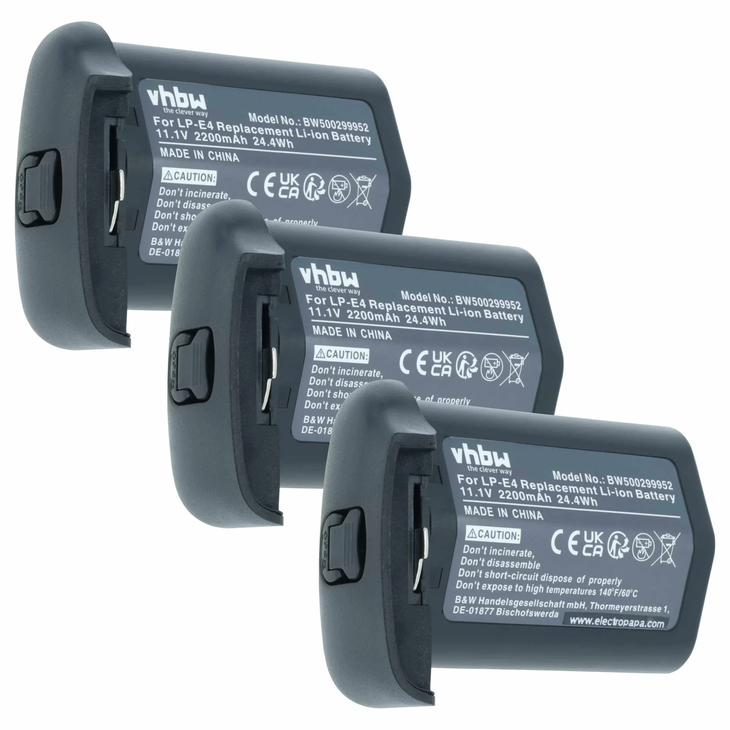 3x Batteries remplace Canon LP-E4N, LP-E4 pour appareil photo Canon- 2200mAh 11,1V Li-ion