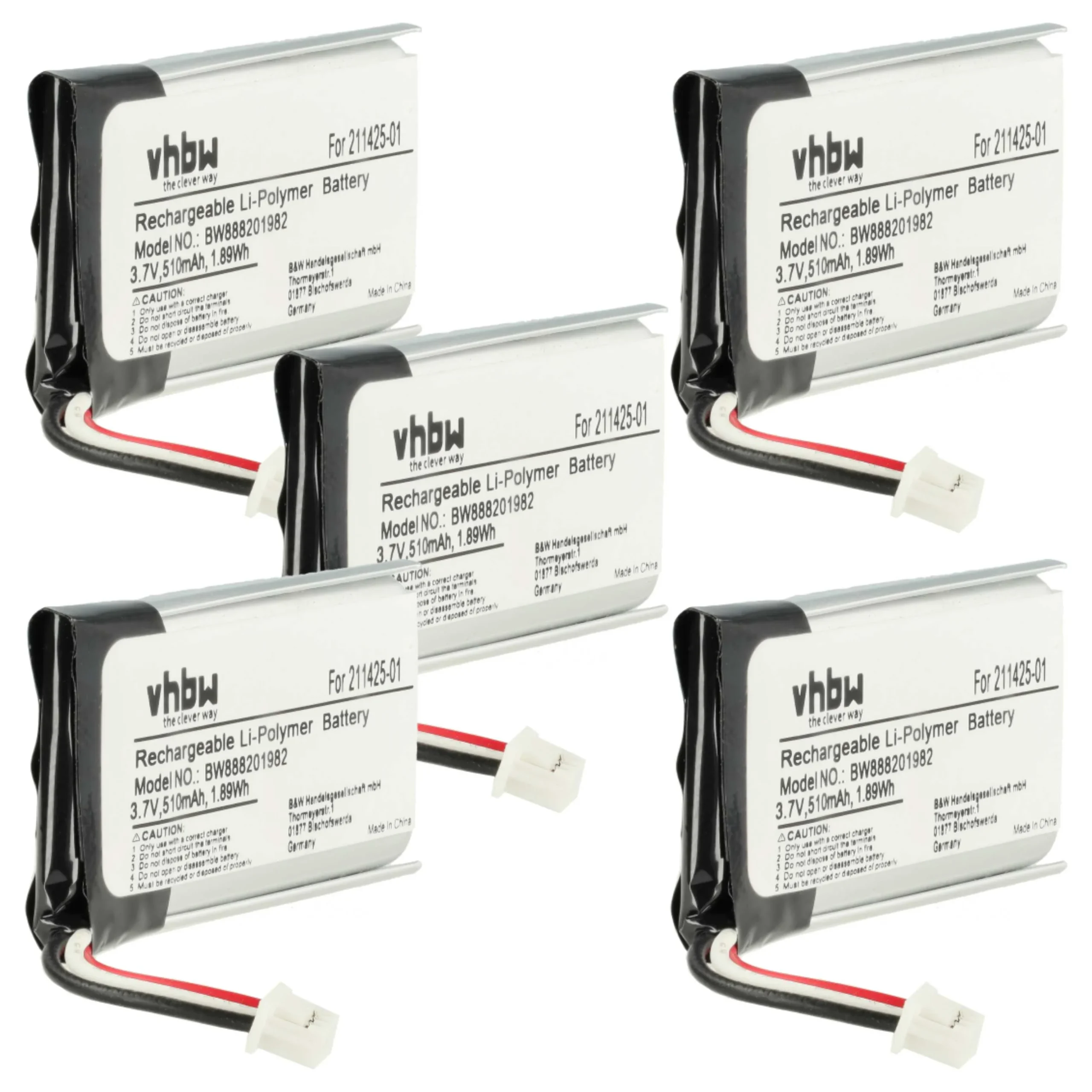 Batterie (5 pcs.) remplace Plantronics 211425-01, 202555-01 casque audio Plantronics - 510mAh 3,7V Li-polymère