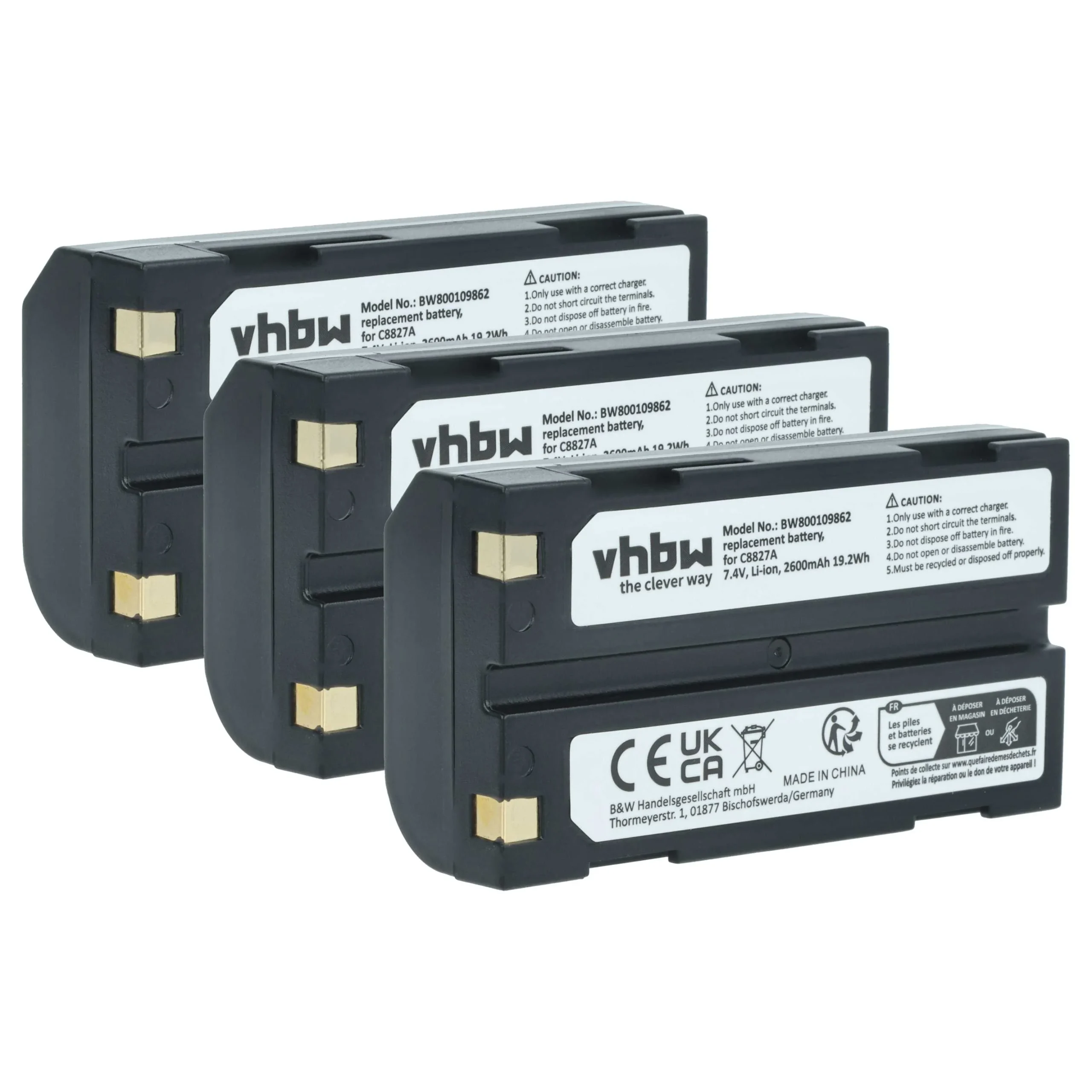 3x Batteries remplace CHC 1906110059 pour appareil photo Telxon- 2600mAh 7,4V Li-ion